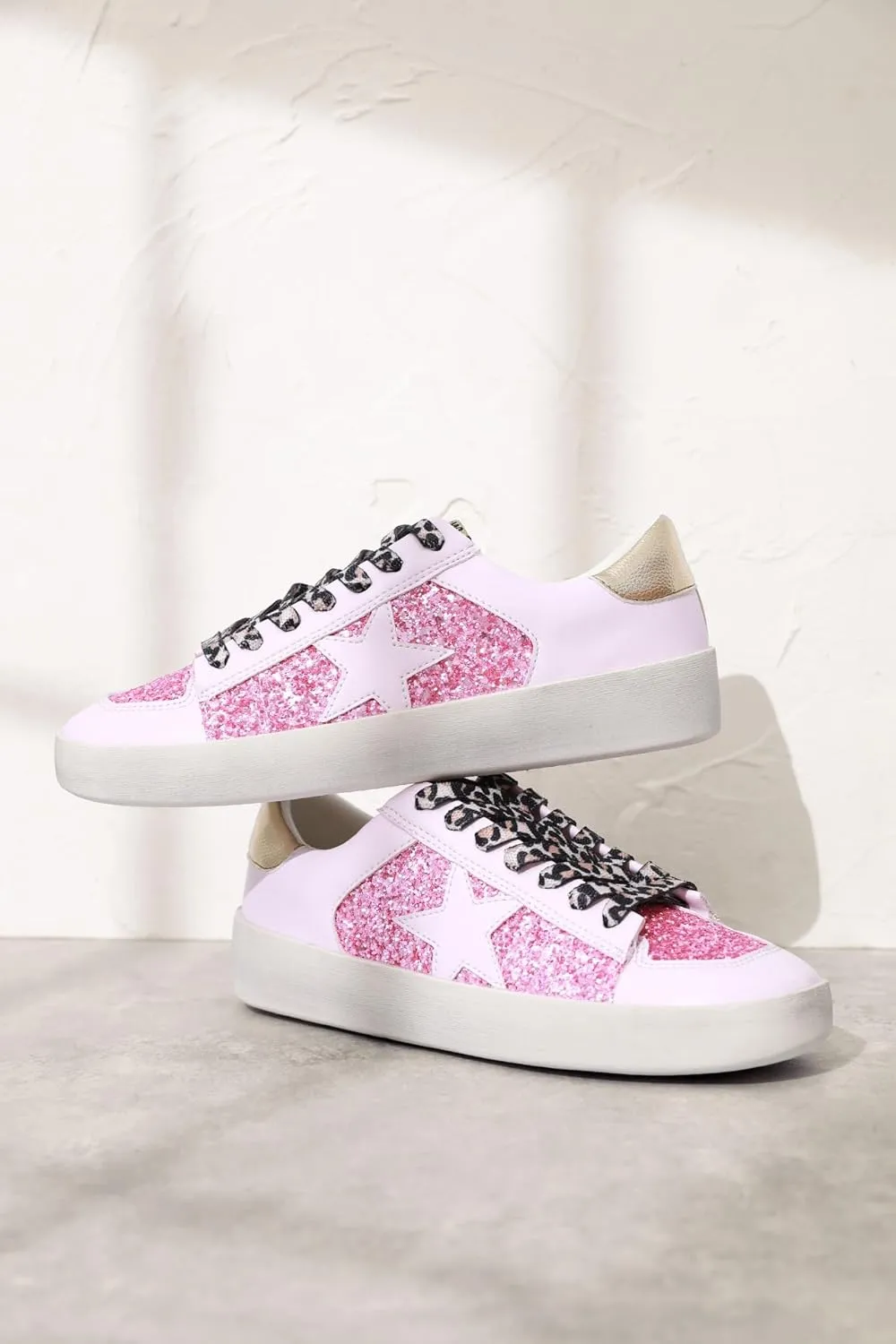 Mi.iM Alex Rubber Sole Lace-up Glitter Leather Star Sneakers