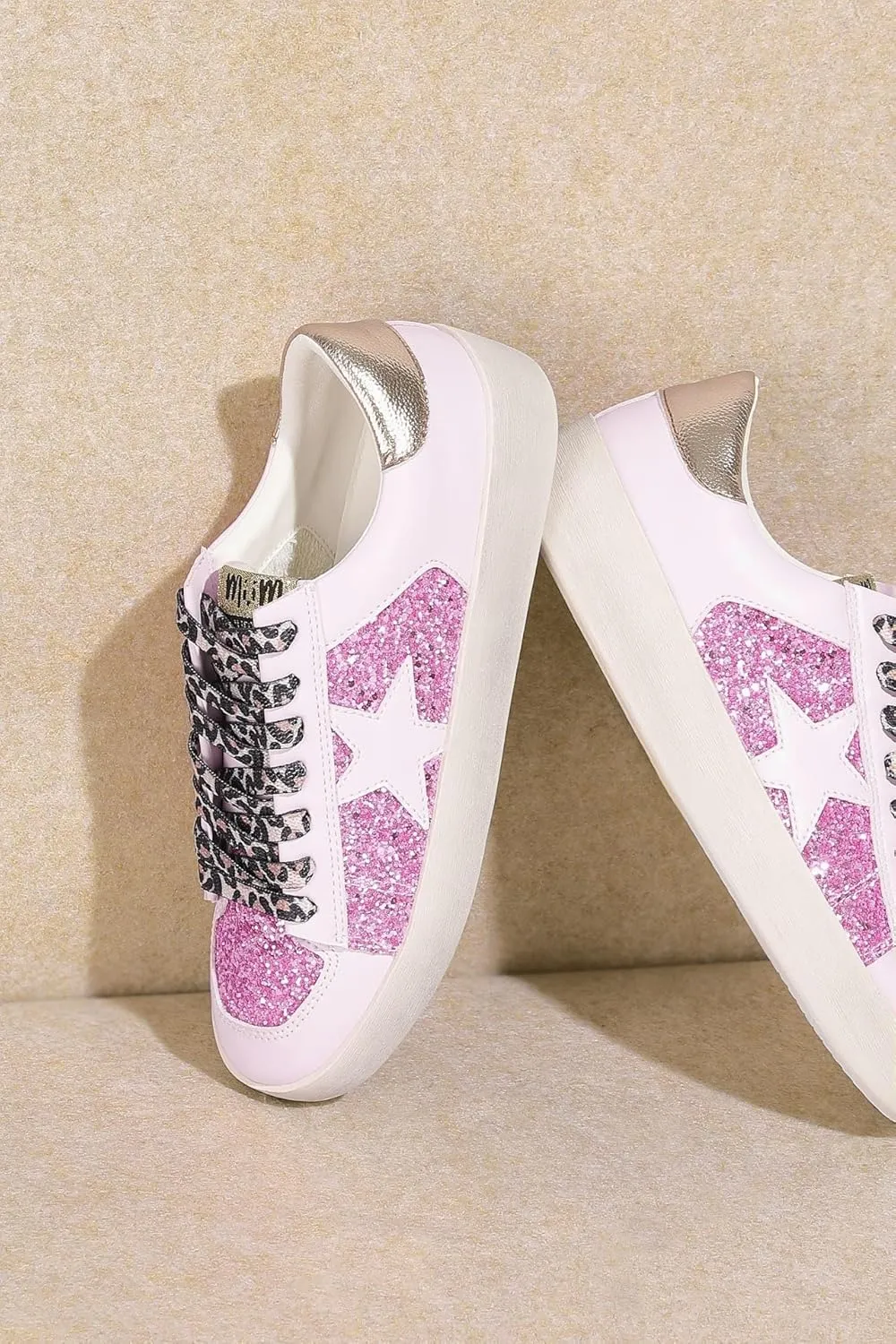 Mi.iM Alex Rubber Sole Lace-up Glitter Leather Star Sneakers
