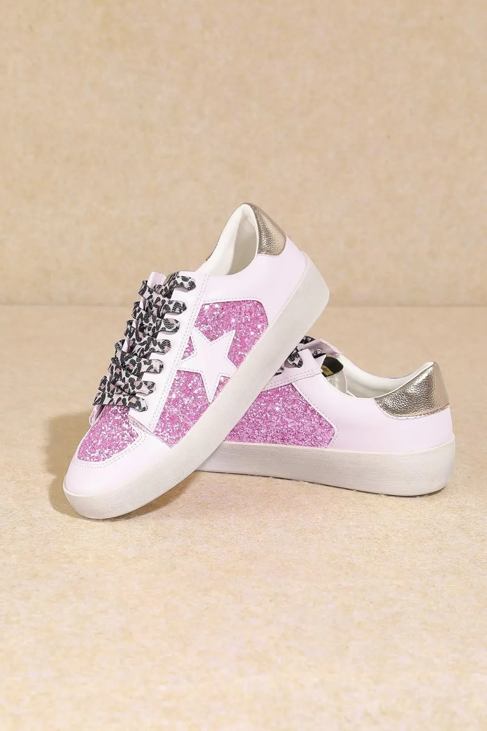 Mi.iM Alex Rubber Sole Lace-up Glitter Leather Star Sneakers