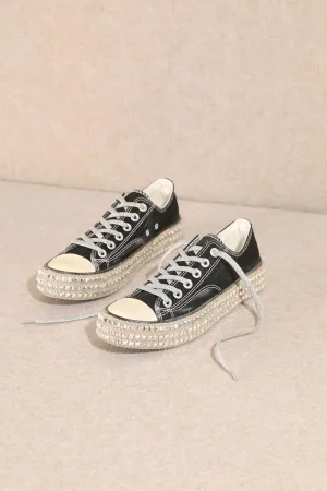 Mi.iM Billie Rubber Sole Lace-up Vintage Studded Canvas Sneakers