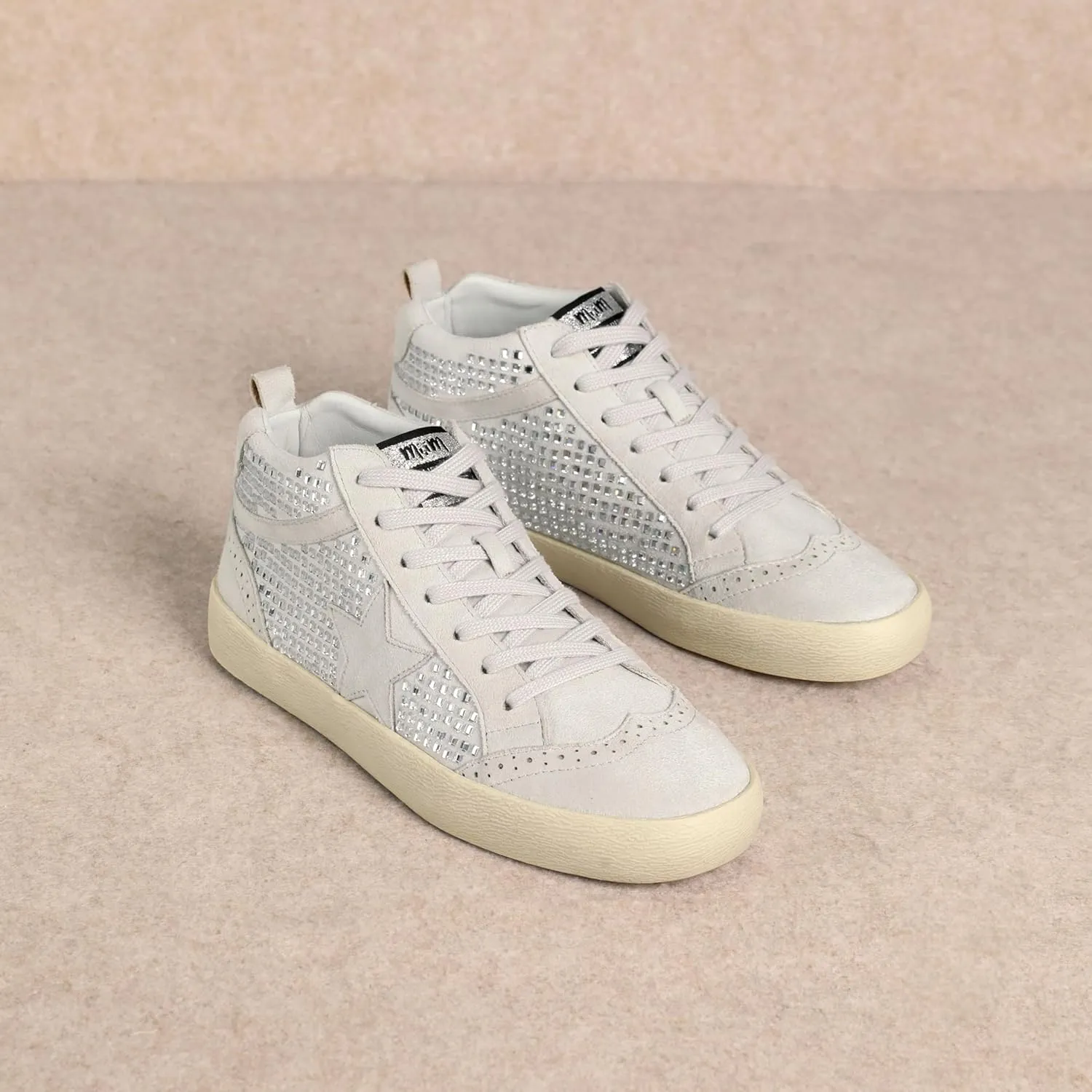 Mi.iM Daisy Rubber Sole Lace-up Glitter Suede Mid Star Sneakers