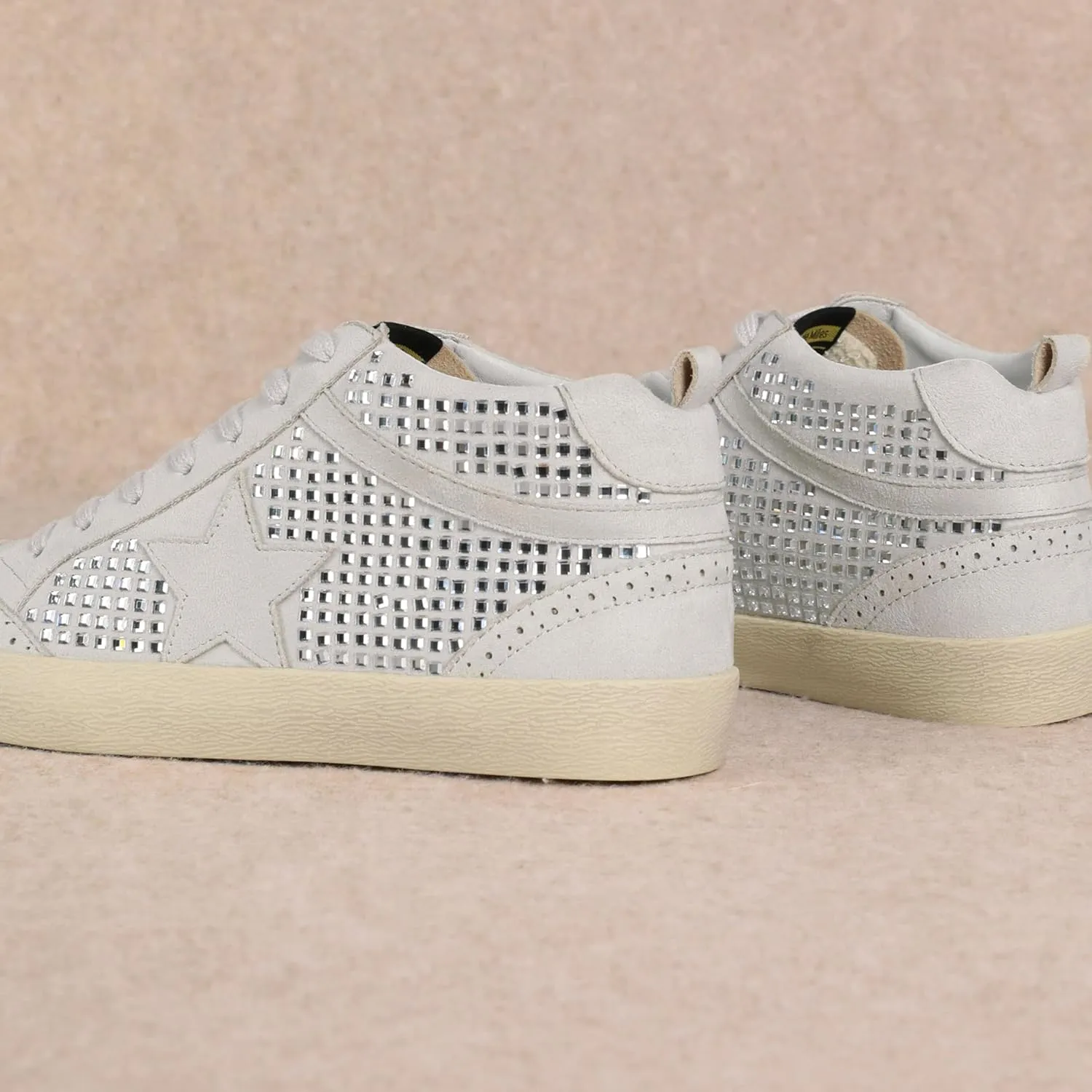 Mi.iM Daisy Rubber Sole Lace-up Glitter Suede Mid Star Sneakers