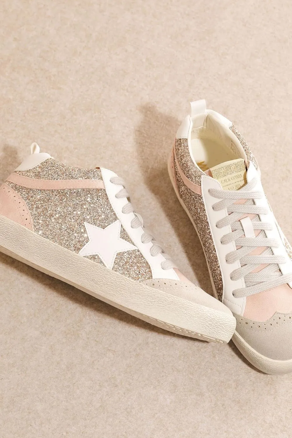 Mi.iM Daisy Rubber Sole Lace-up Glitter Suede Mid Star Sneakers