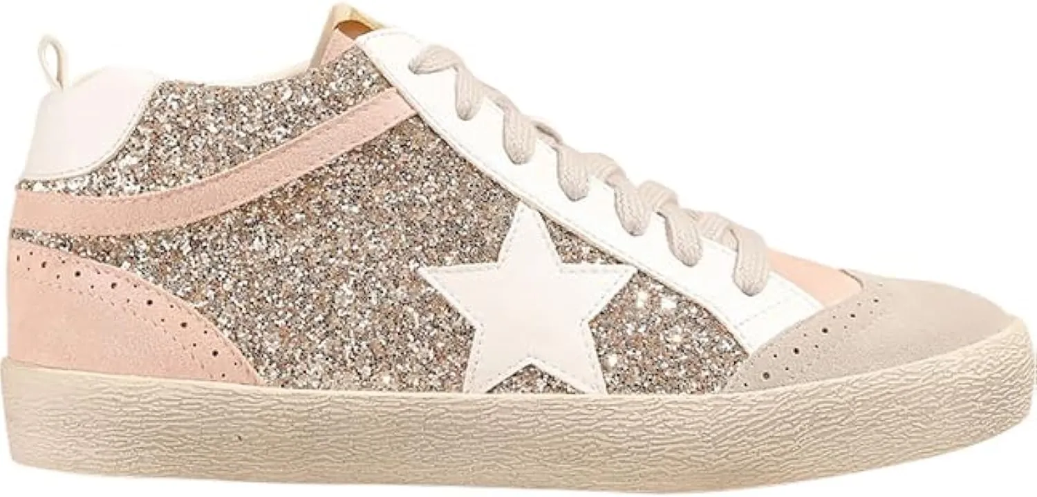 Mi.iM Daisy Rubber Sole Lace-up Glitter Suede Mid Star Sneakers