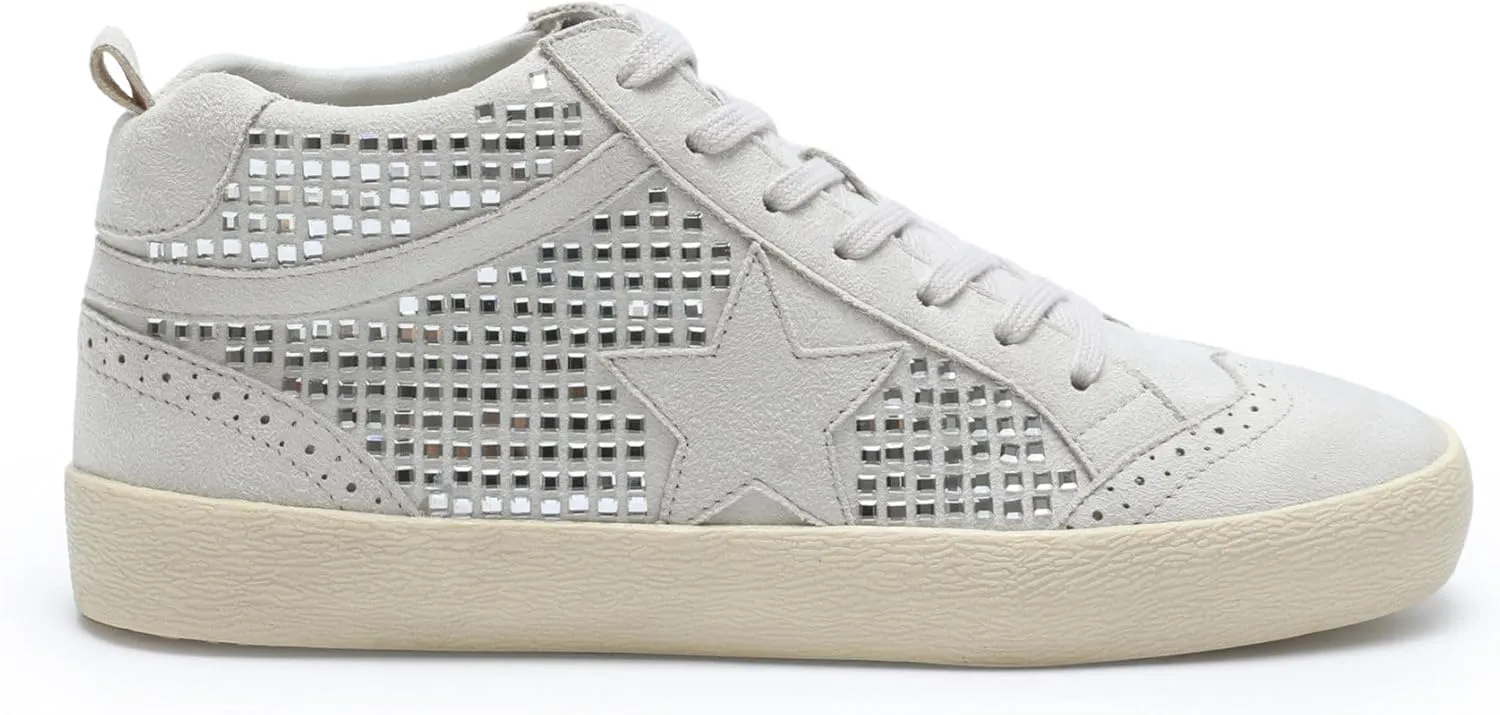 Mi.iM Daisy Rubber Sole Lace-up Glitter Suede Mid Star Sneakers