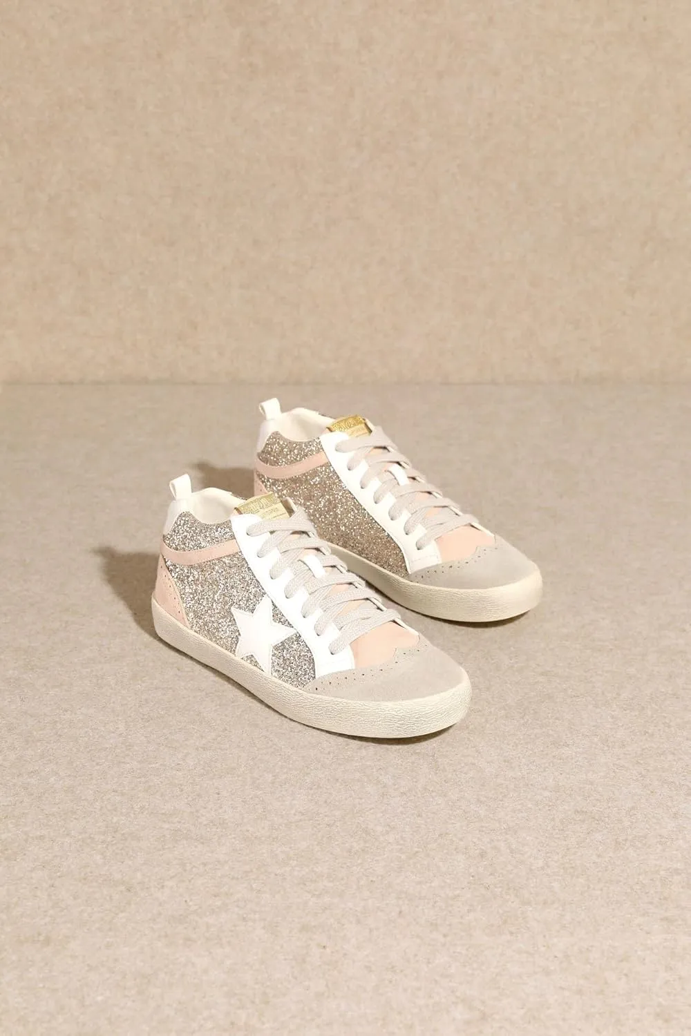 Mi.iM Daisy Rubber Sole Lace-up Glitter Suede Mid Star Sneakers
