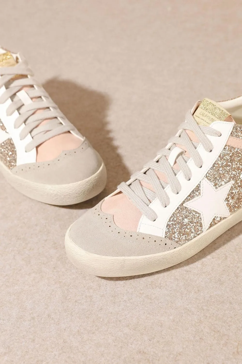 Mi.iM Daisy Rubber Sole Lace-up Glitter Suede Mid Star Sneakers