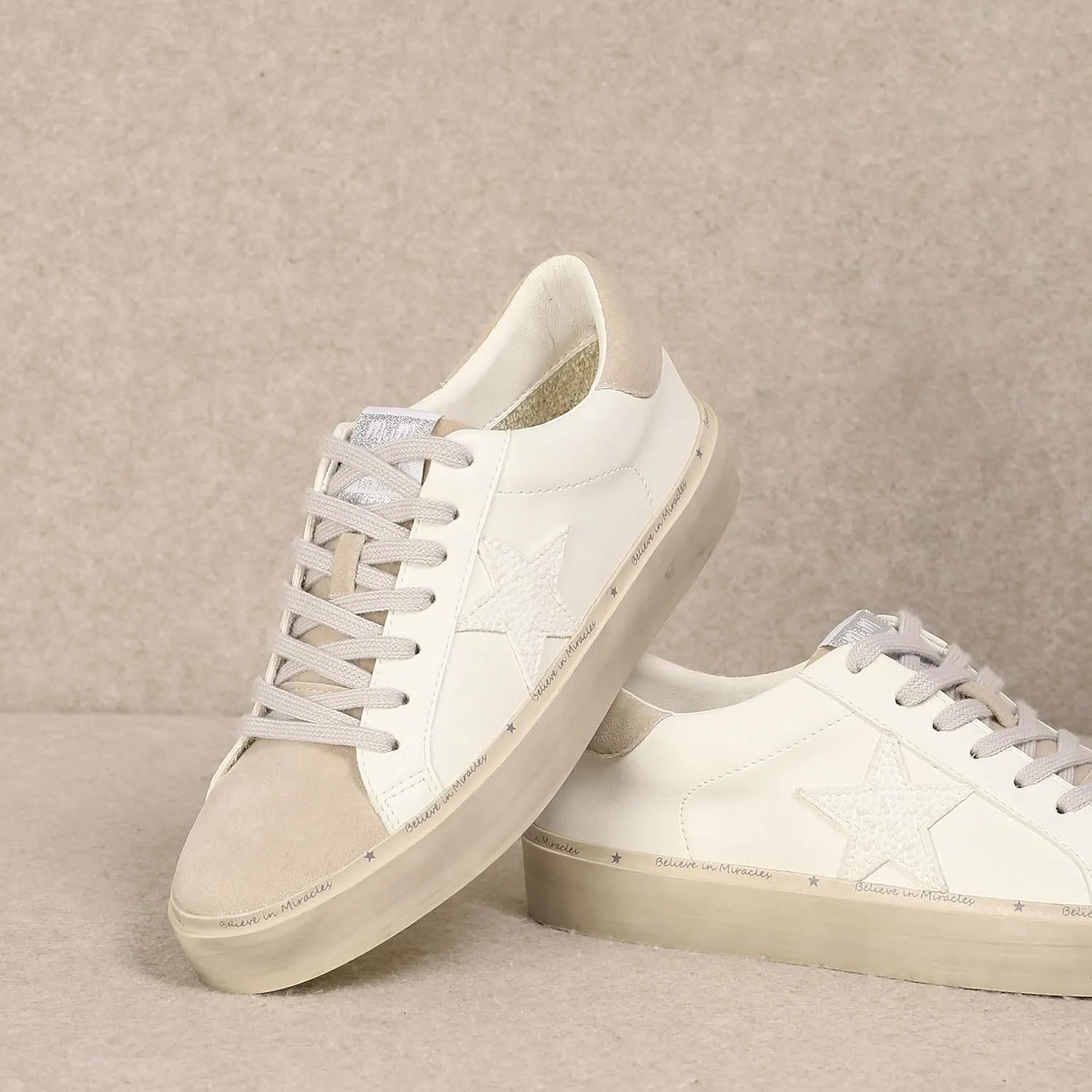 Mi.iM Gaby Rubber Sole Lace-up Snake Print Suede Star Sneakers