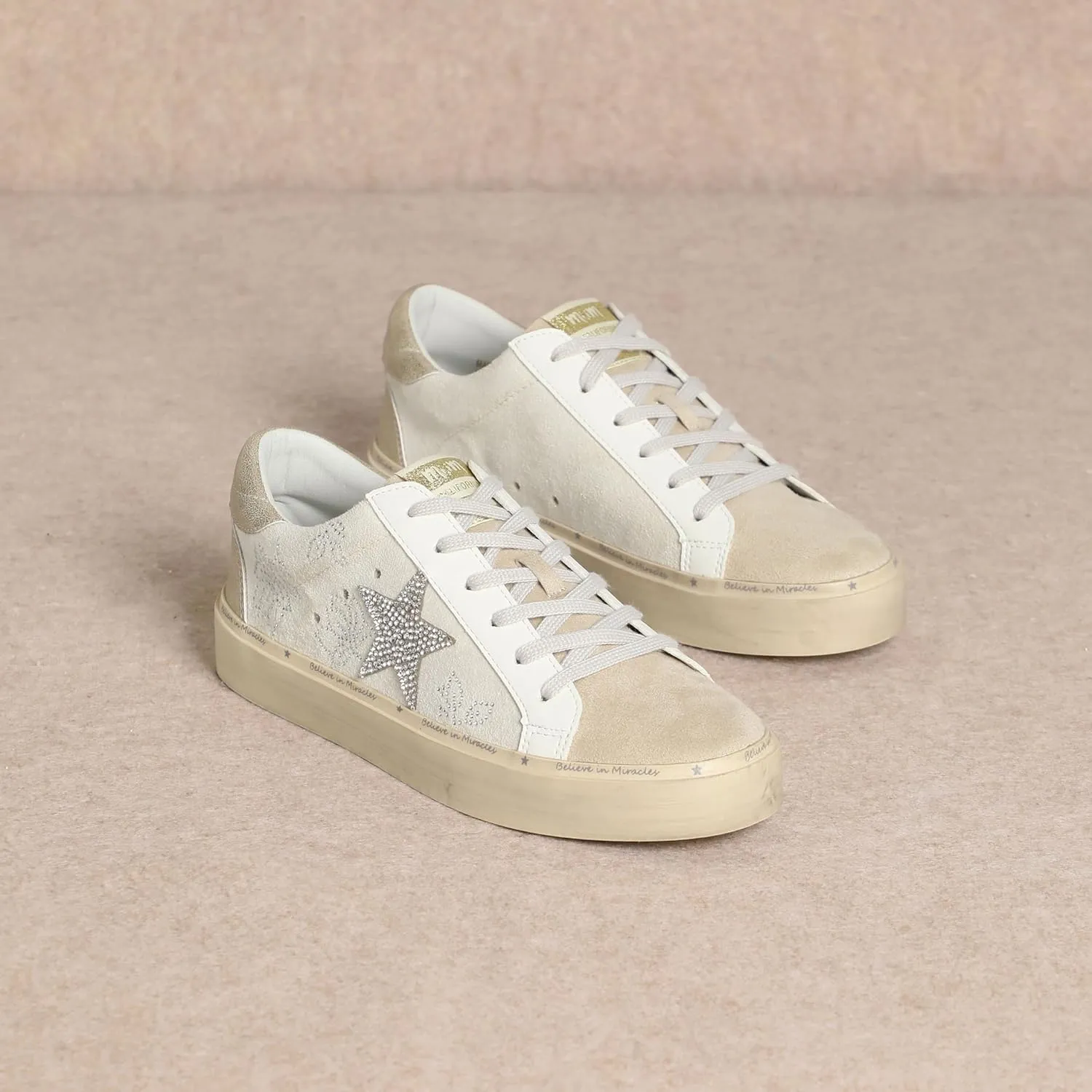 Mi.iM Gaby Rubber Sole Lace-up Snake Print Suede Star Sneakers