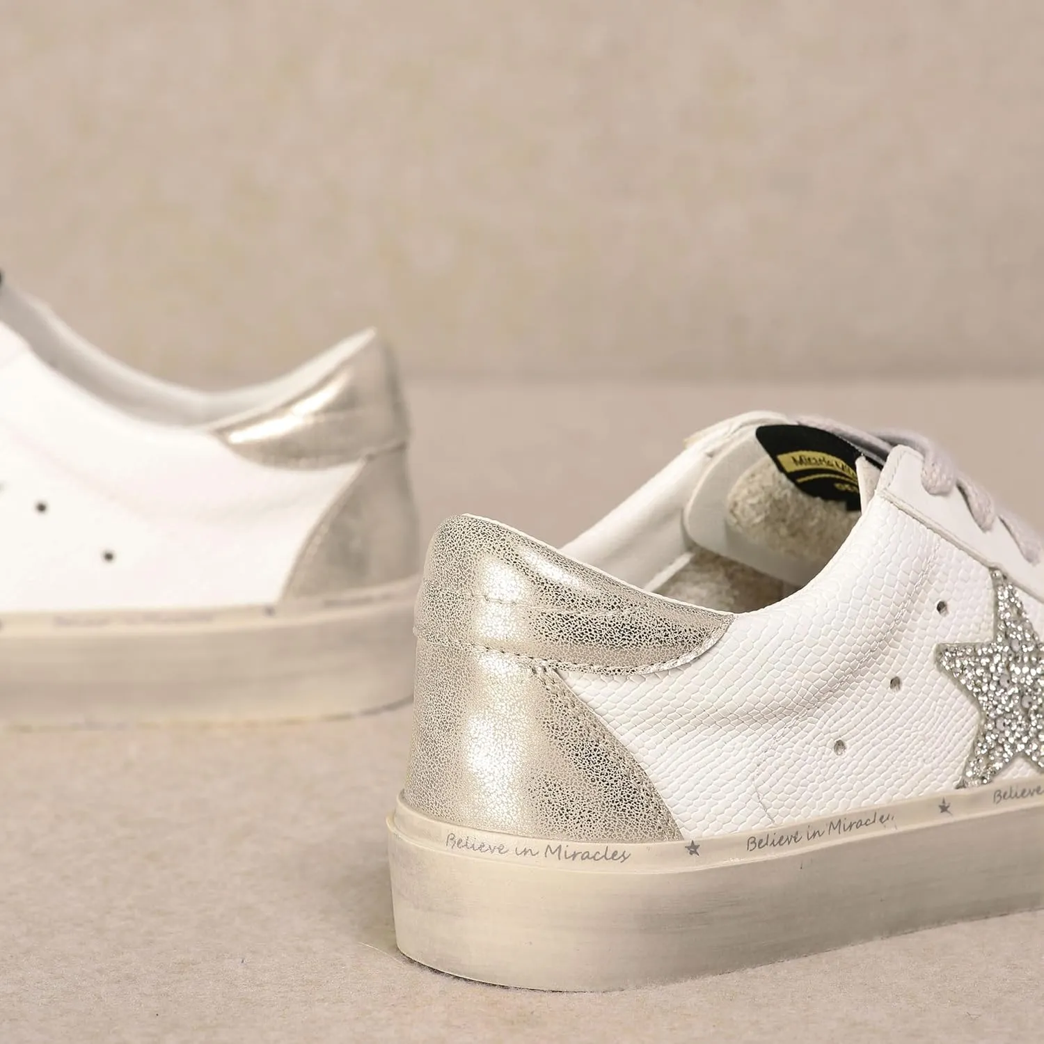 Mi.iM Gaby Rubber Sole Lace-up Snake Print Suede Star Sneakers
