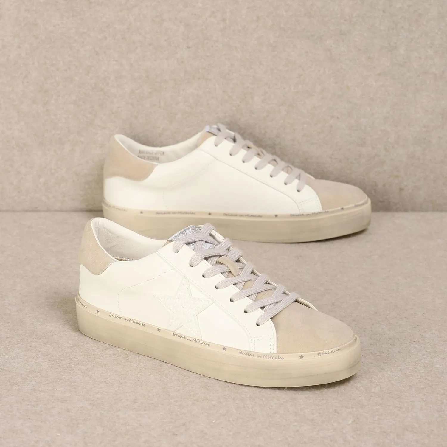 Mi.iM Gaby Rubber Sole Lace-up Snake Print Suede Star Sneakers