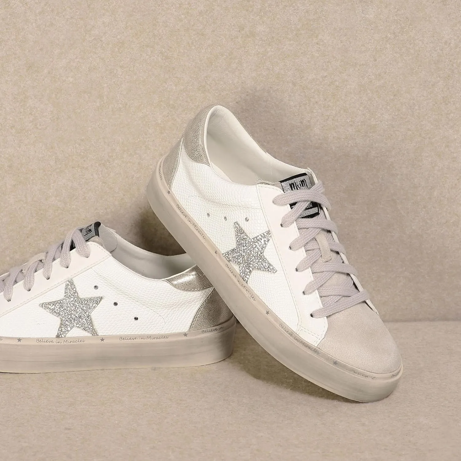 Mi.iM Gaby Rubber Sole Lace-up Snake Print Suede Star Sneakers