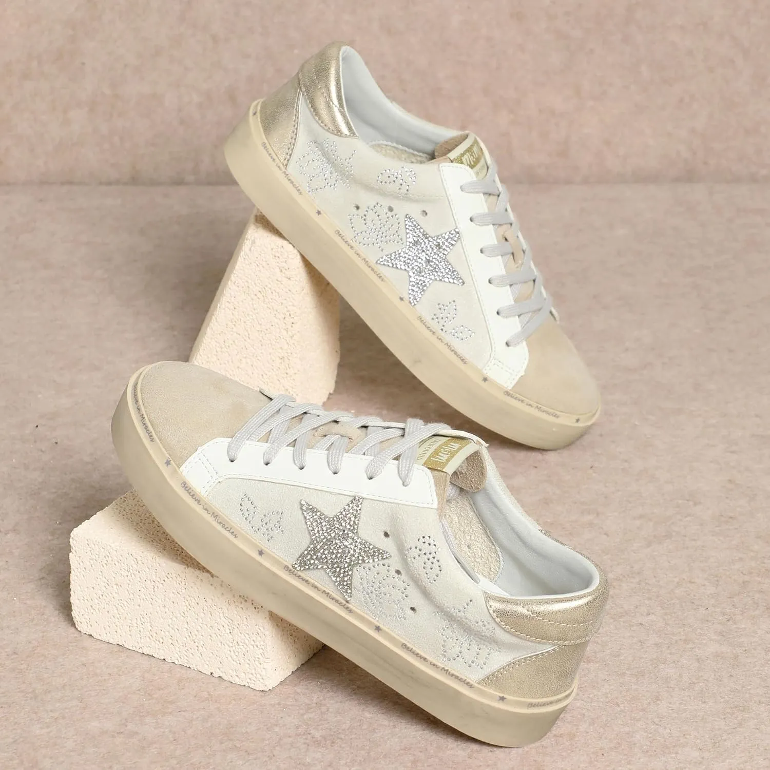 Mi.iM Gaby Rubber Sole Lace-up Snake Print Suede Star Sneakers