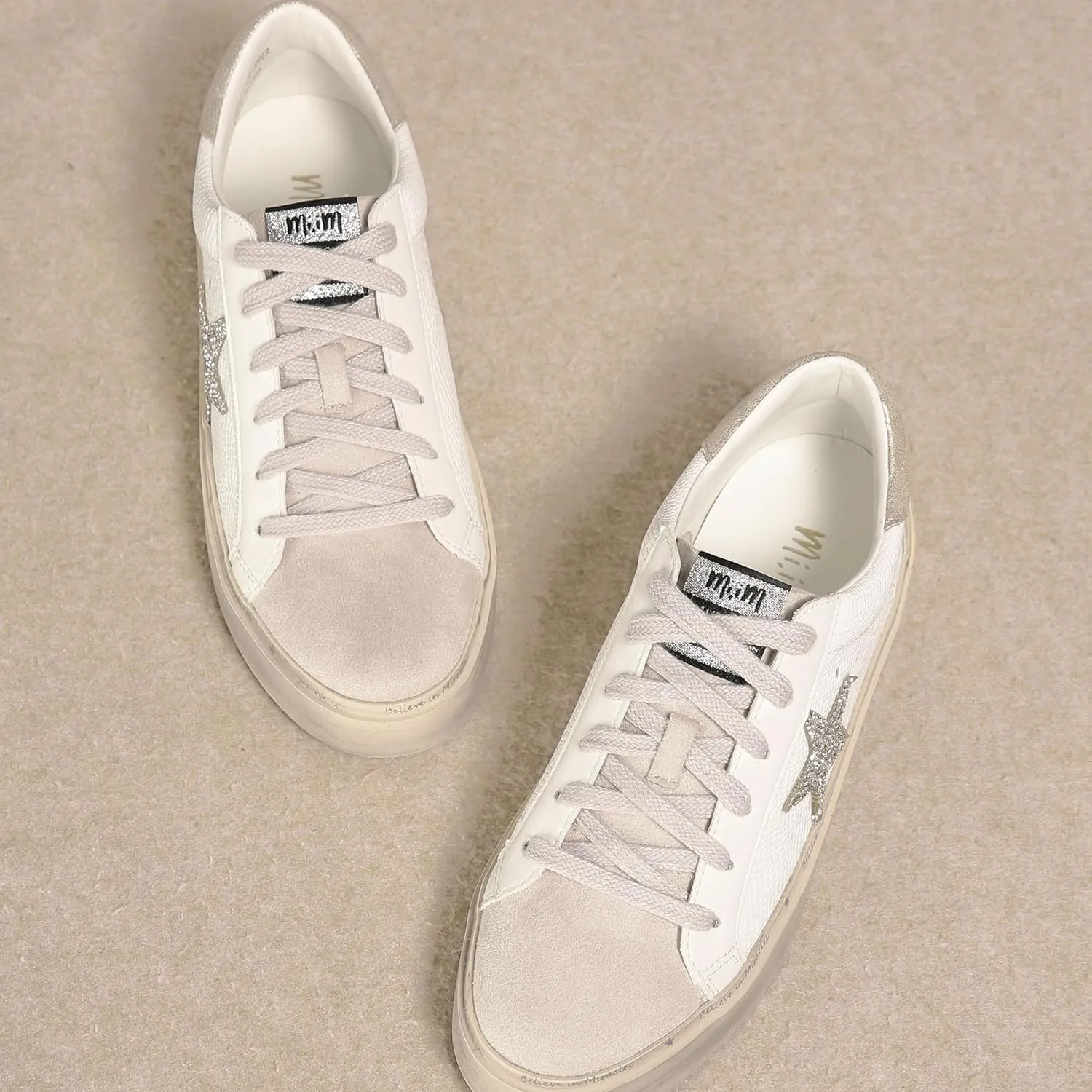 Mi.iM Gaby Rubber Sole Lace-up Snake Print Suede Star Sneakers