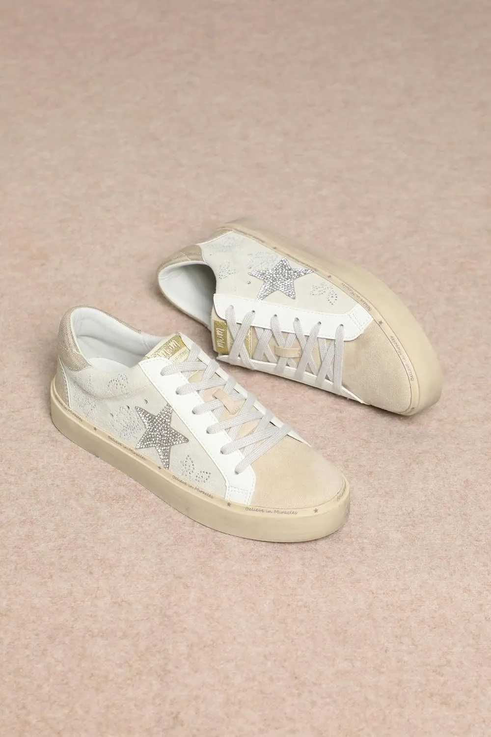 Mi.iM Gaby Rubber Sole Lace-up Snake Print Suede Star Sneakers