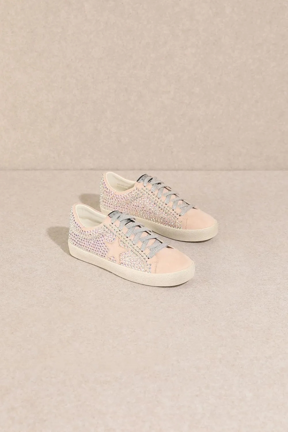 Mi.iM Joann Rubber Sole Lace-up Rhinestone Suede Star Sneakers