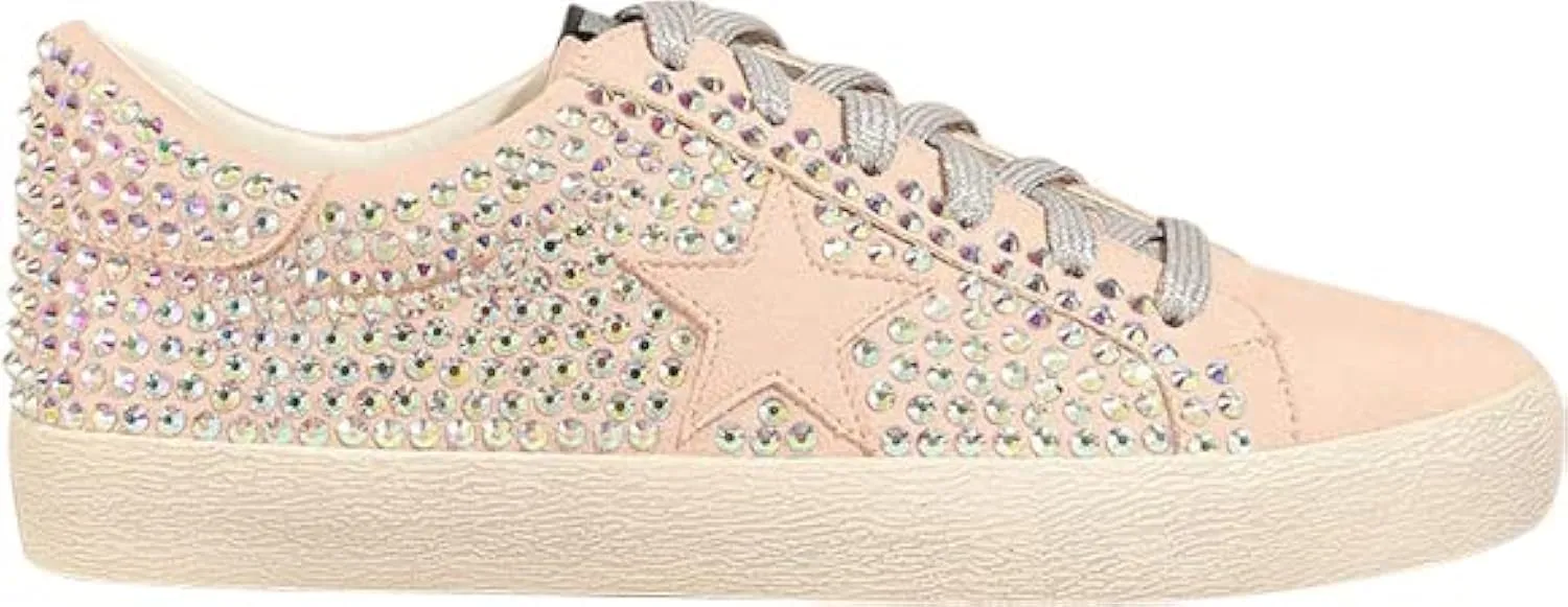 Mi.iM Joann Rubber Sole Lace-up Rhinestone Suede Star Sneakers