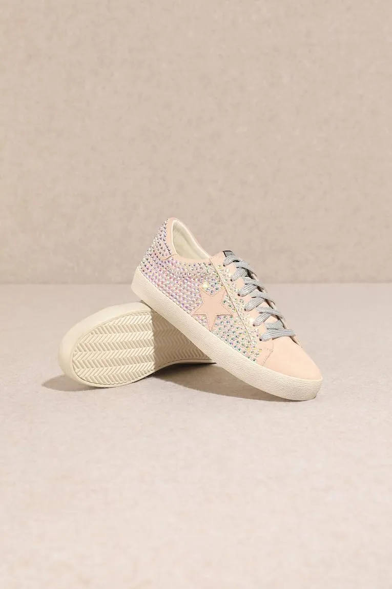 Mi.iM Joann Rubber Sole Lace-up Rhinestone Suede Star Sneakers