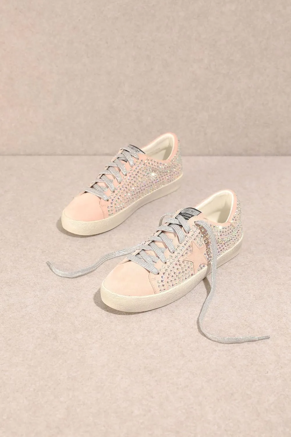 Mi.iM Joann Rubber Sole Lace-up Rhinestone Suede Star Sneakers