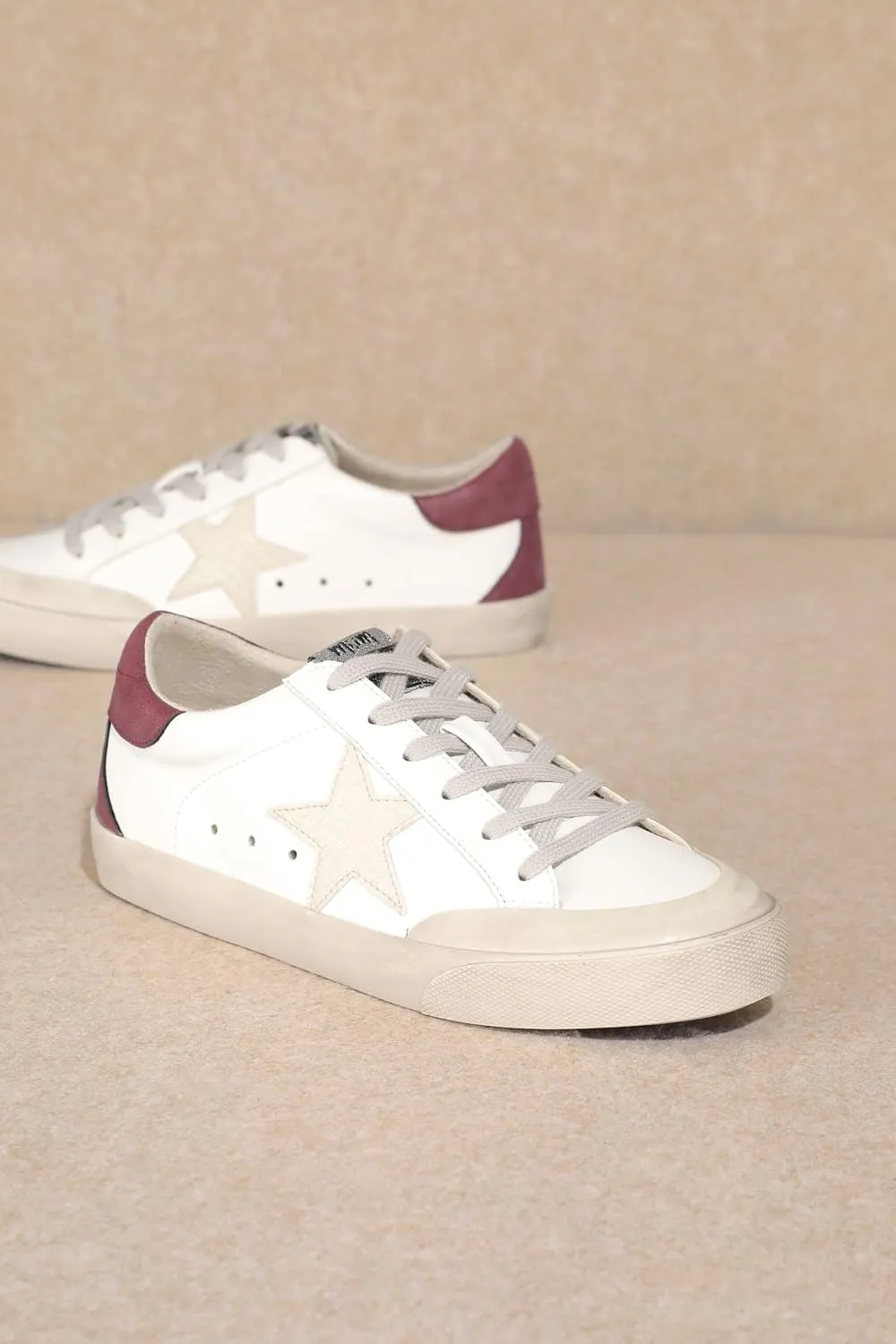 Mi.iM Sadie Rubber Sole Lace-up Leather Star Sneakers