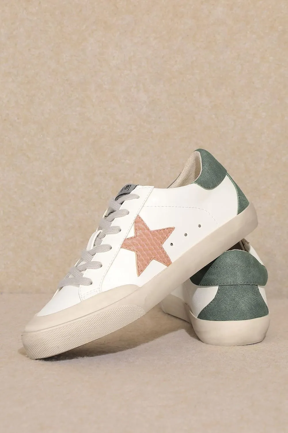Mi.iM Sadie Rubber Sole Lace-up Leather Star Sneakers