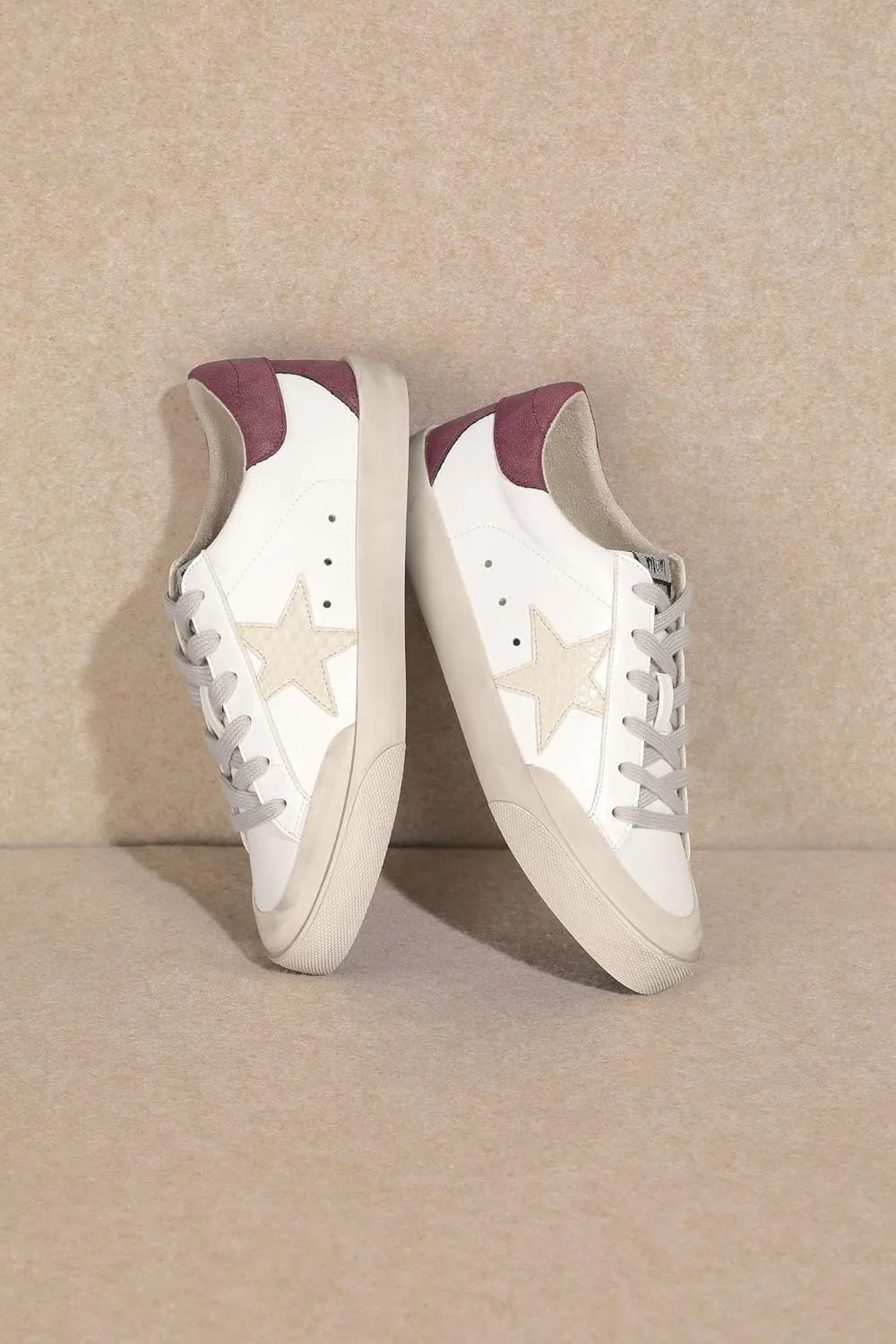 Mi.iM Sadie Rubber Sole Lace-up Leather Star Sneakers