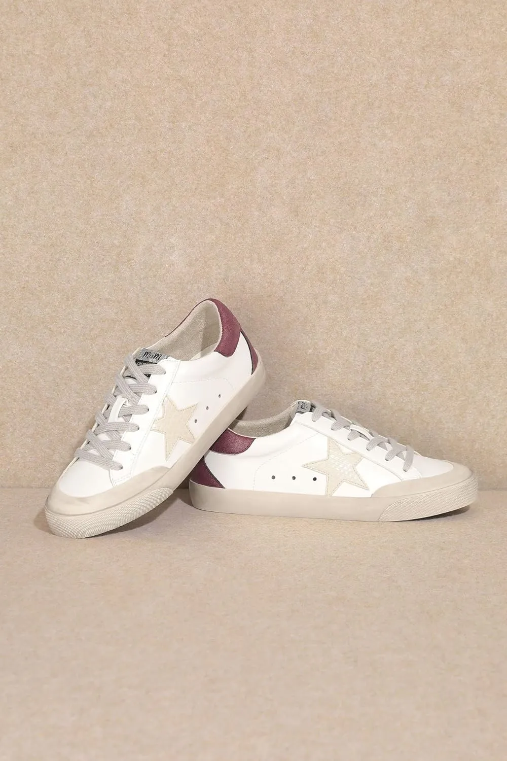 Mi.iM Sadie Rubber Sole Lace-up Leather Star Sneakers