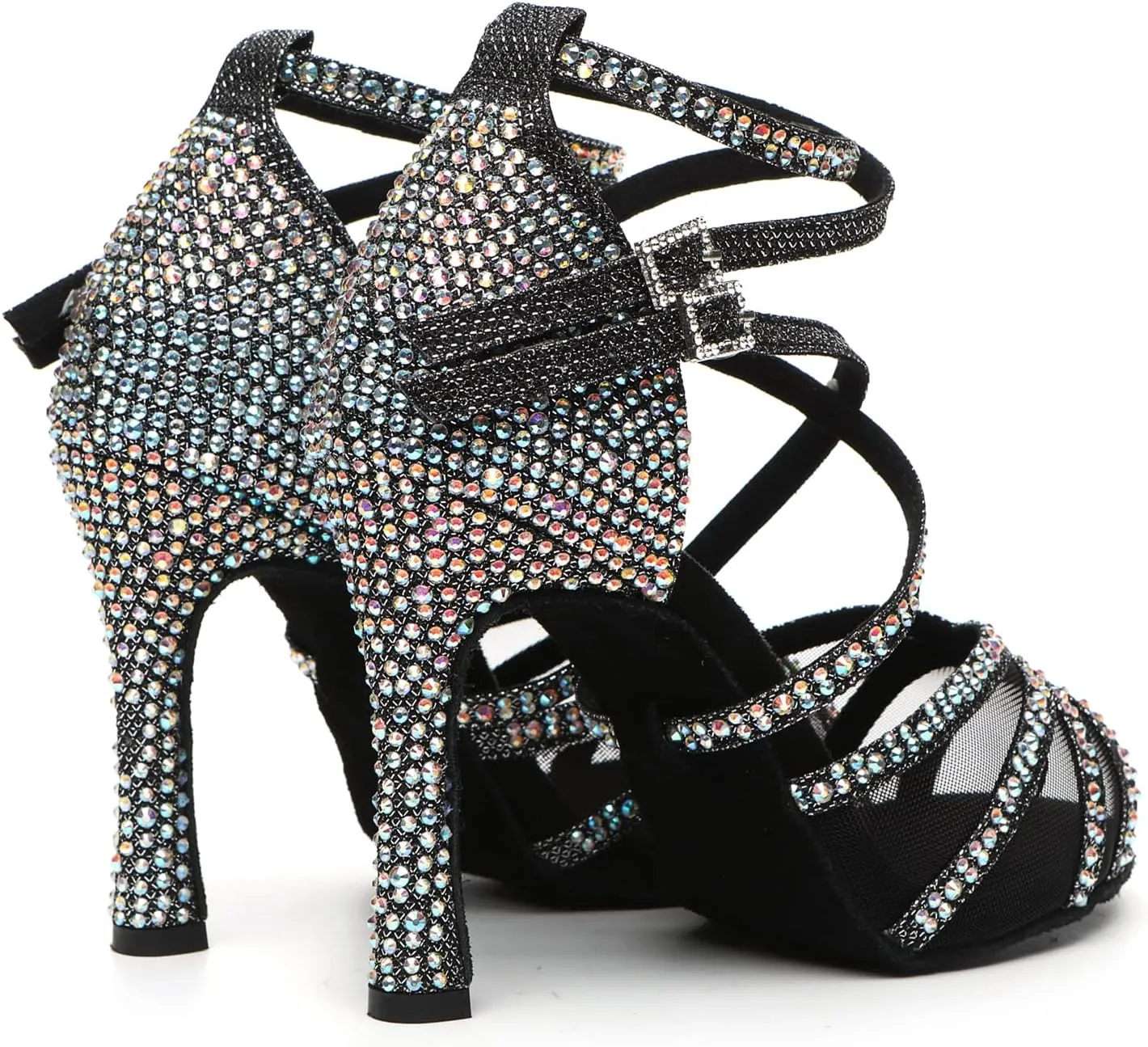 Minishion Womens Rhinestones Dancing Sandals Elegant Mesh Wedding Prom Shoes