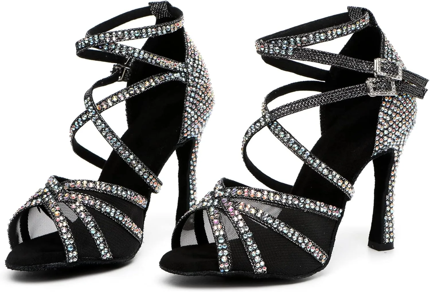 Minishion Womens Rhinestones Dancing Sandals Elegant Mesh Wedding Prom Shoes