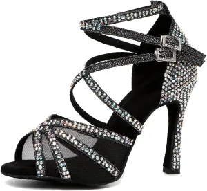 Minishion Womens Rhinestones Dancing Sandals Elegant Mesh Wedding Prom Shoes