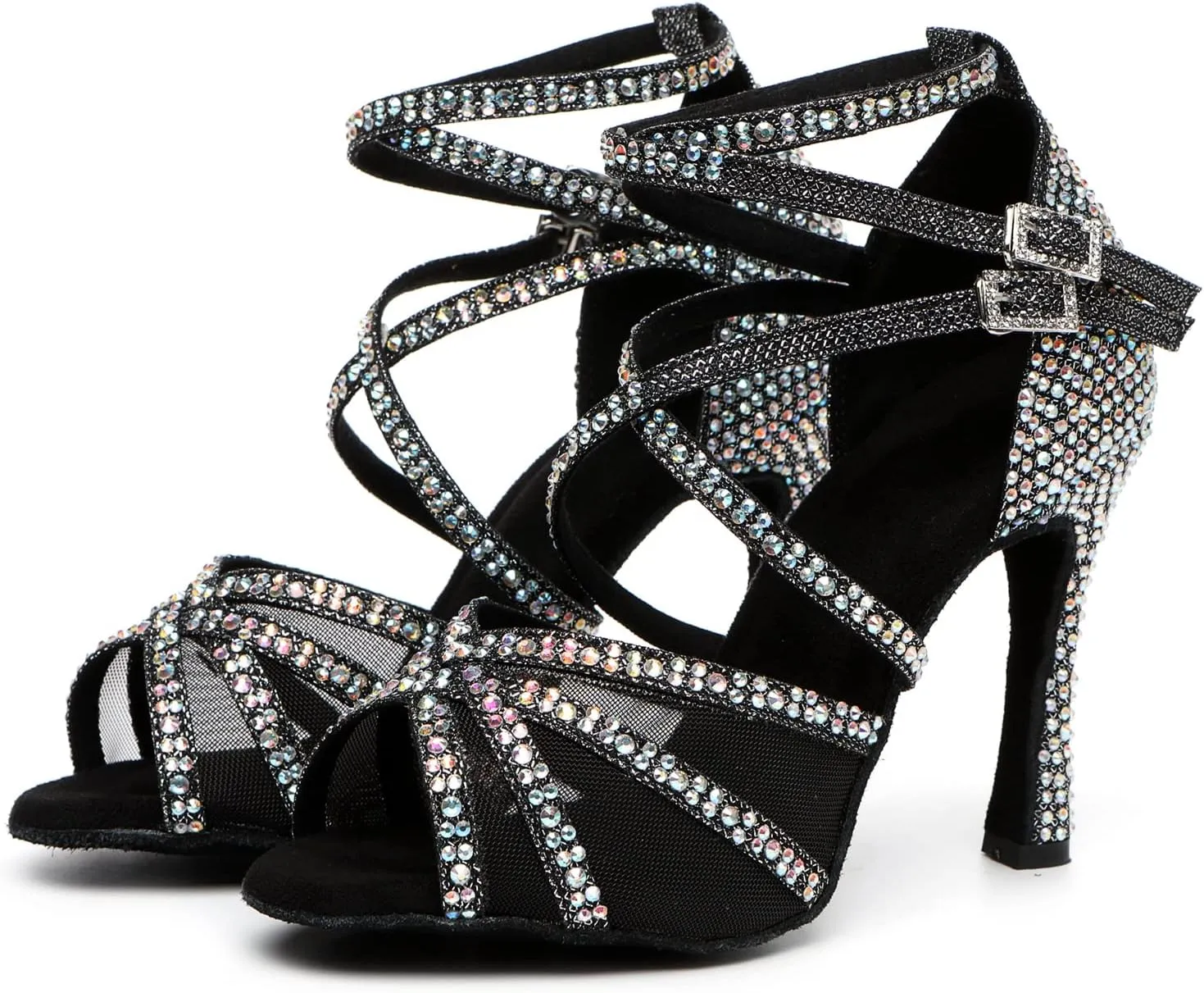 Minishion Womens Rhinestones Dancing Sandals Elegant Mesh Wedding Prom Shoes