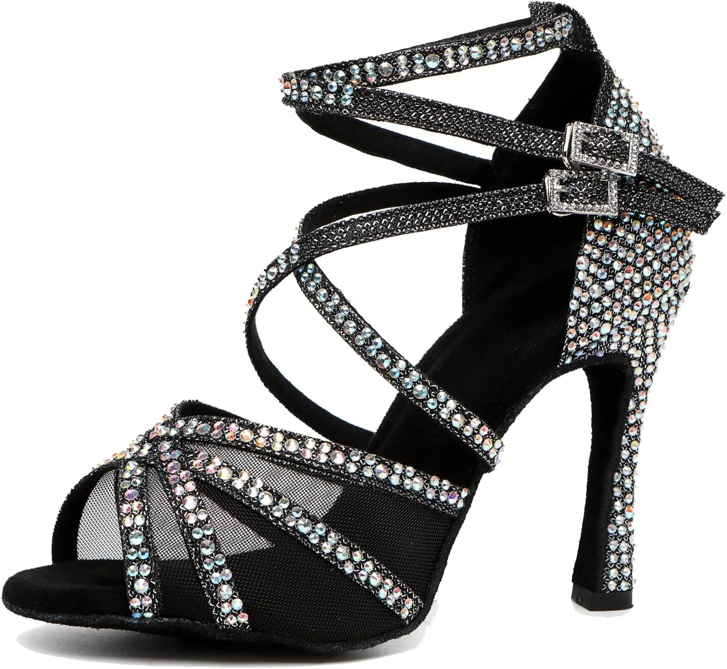 Minishion Womens Rhinestones Dancing Sandals Elegant Mesh Wedding Prom Shoes