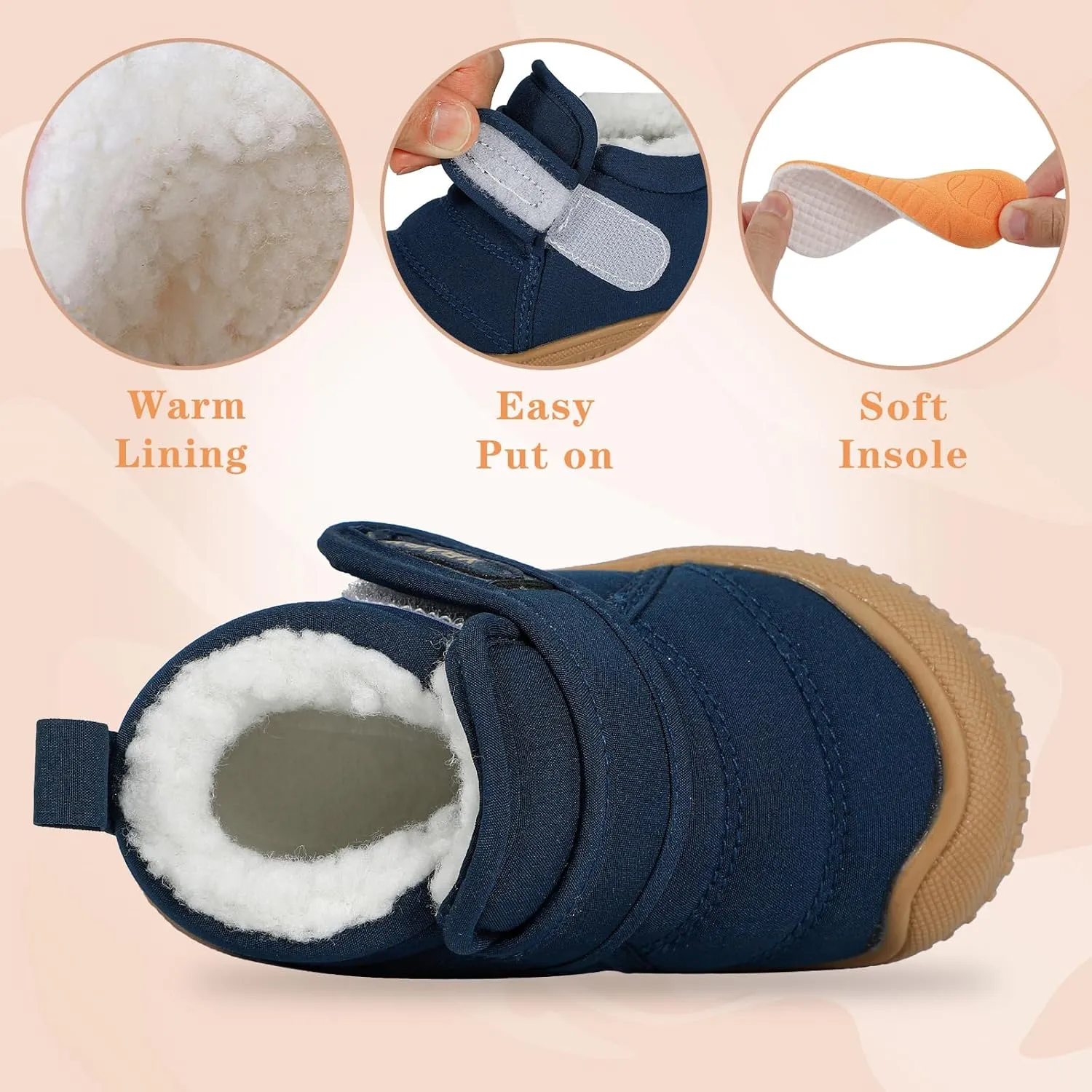 MK MATT KEELY Baby Winter Warm Shoes for Infant Boys Girls Toddler Plush Lining Snow Boots Soft Sole Non-Slip Walking Shoes Outdoor Faux Fur Booties