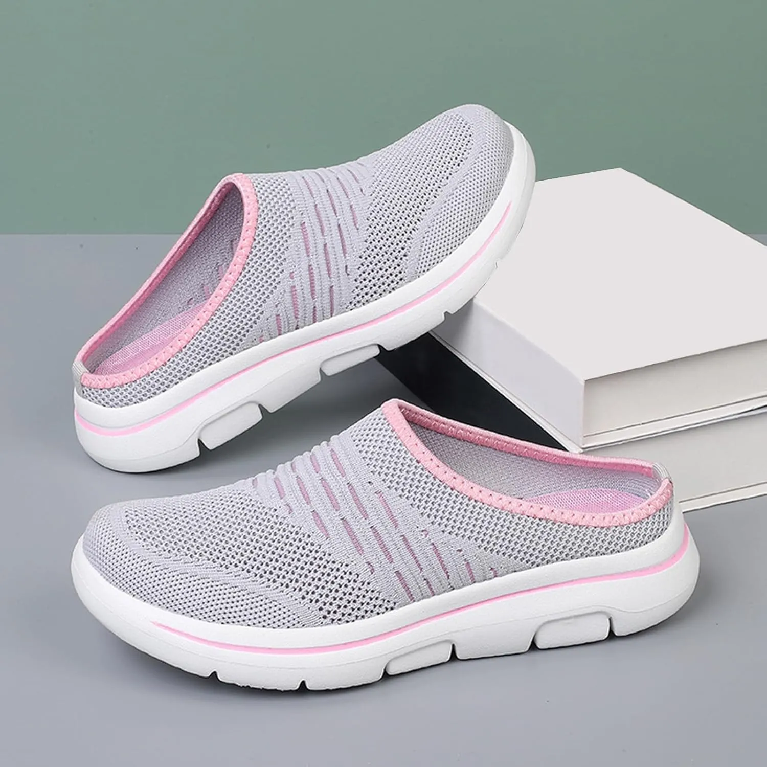 Mmoneyake Slip On Mules & Clogs for Womens Mens Lightweight Open Back Shoes Comfort Walking Shoes Breathable Slippers Slides Arch Support Closed Toe Sandals Backless Low Wedge Slip On Shoes