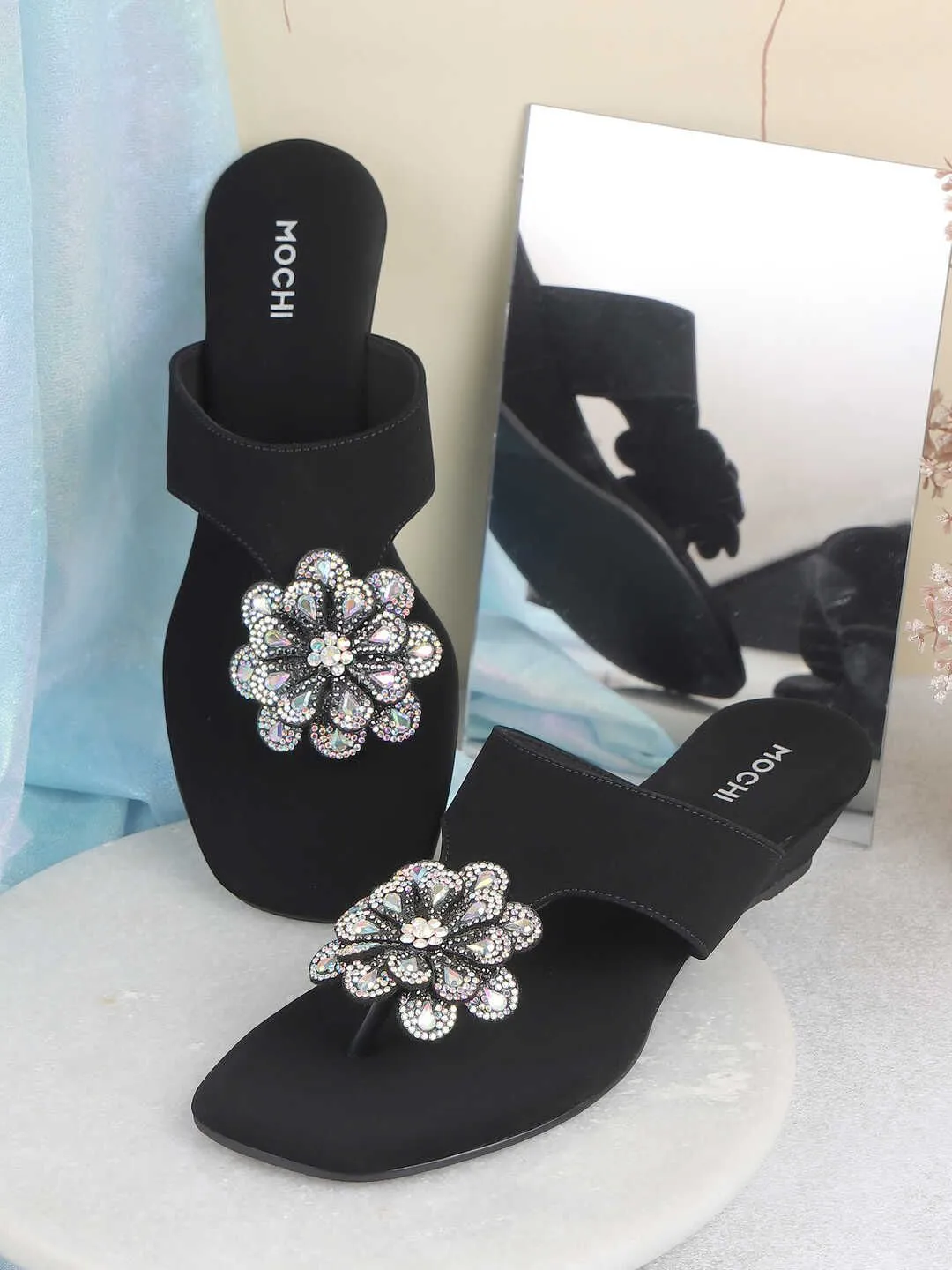 Mochi Embellished Block Mules