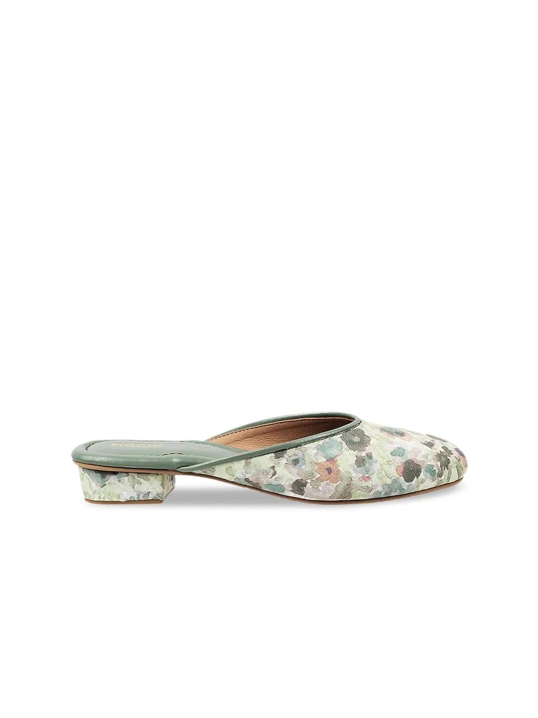 Mochi Women Green Floral Block Mules