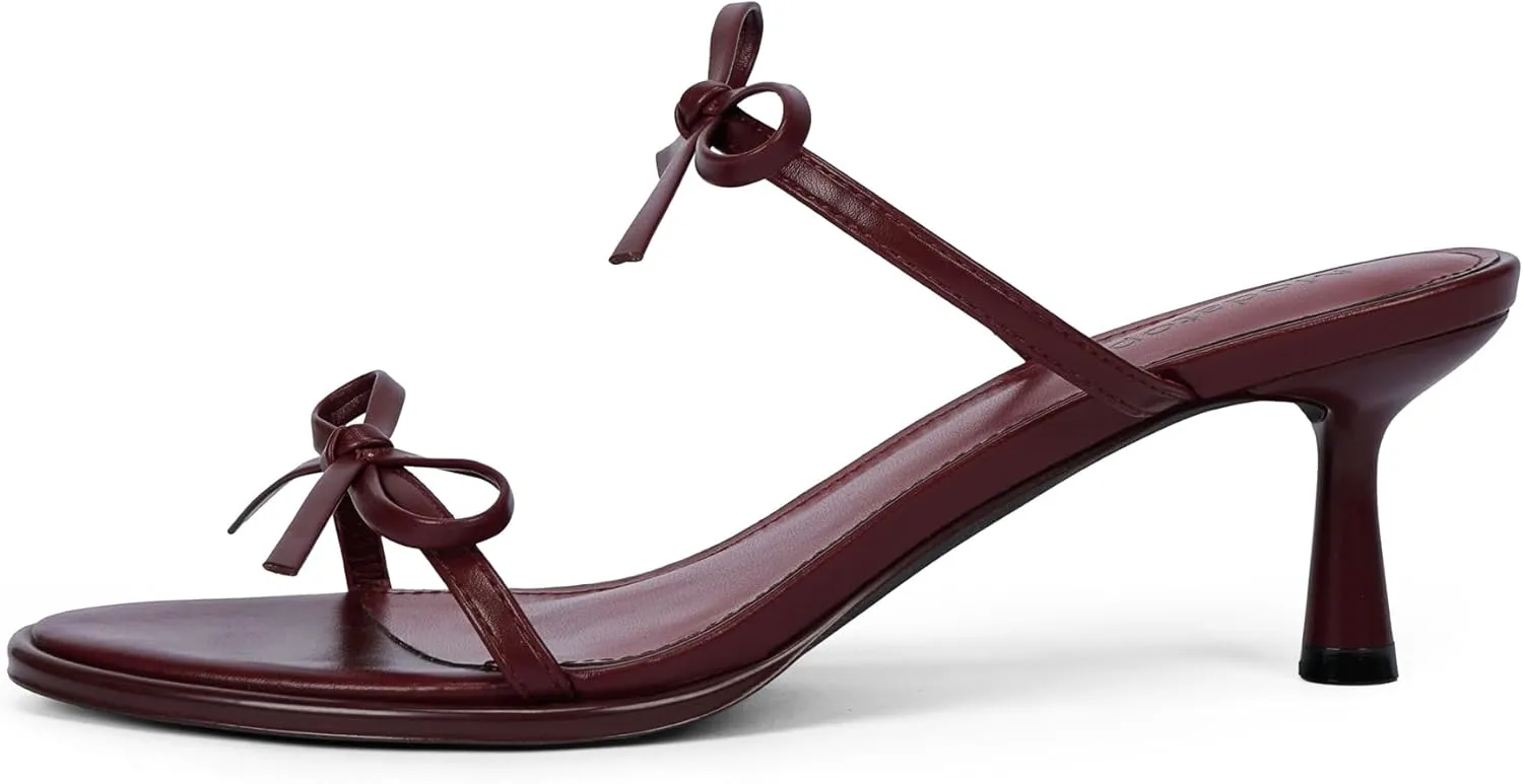 Modatope Two Strap Bow Tie Kitten Heel Sandals for Women Rounded Open Toe Heeled Sandals Women