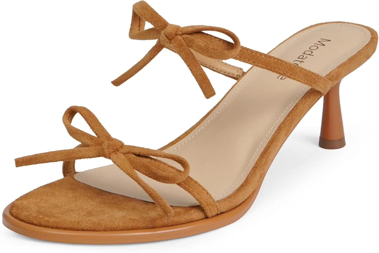 Modatope Two Strap Bow Tie Kitten Heel Sandals for Women Rounded Open Toe Heeled Sandals Women