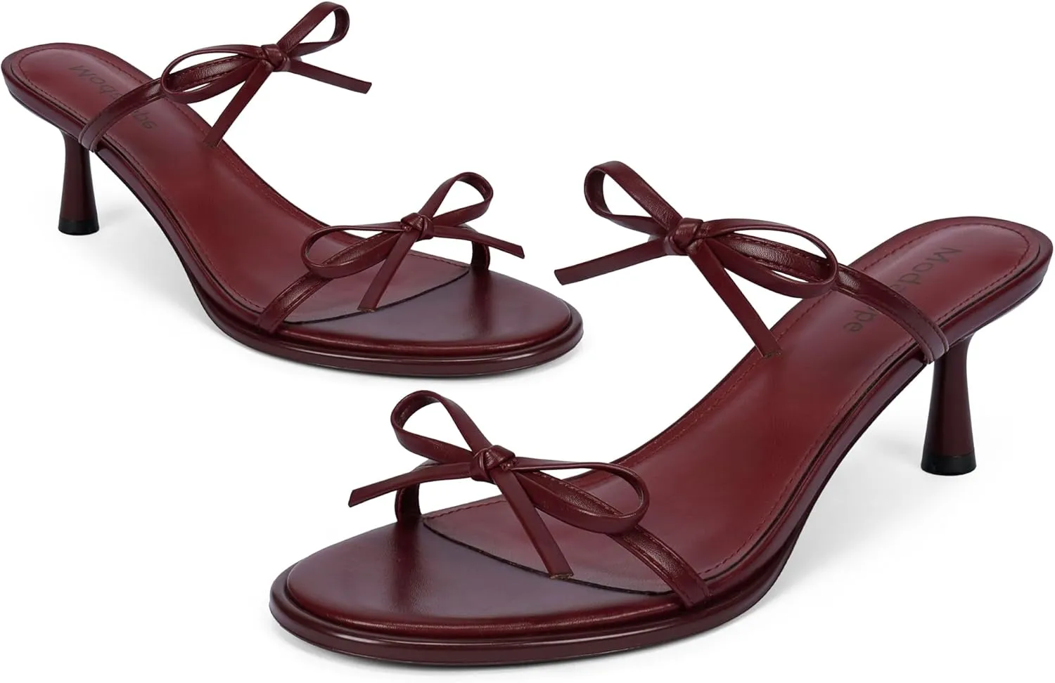 Modatope Two Strap Bow Tie Kitten Heel Sandals for Women Rounded Open Toe Heeled Sandals Women