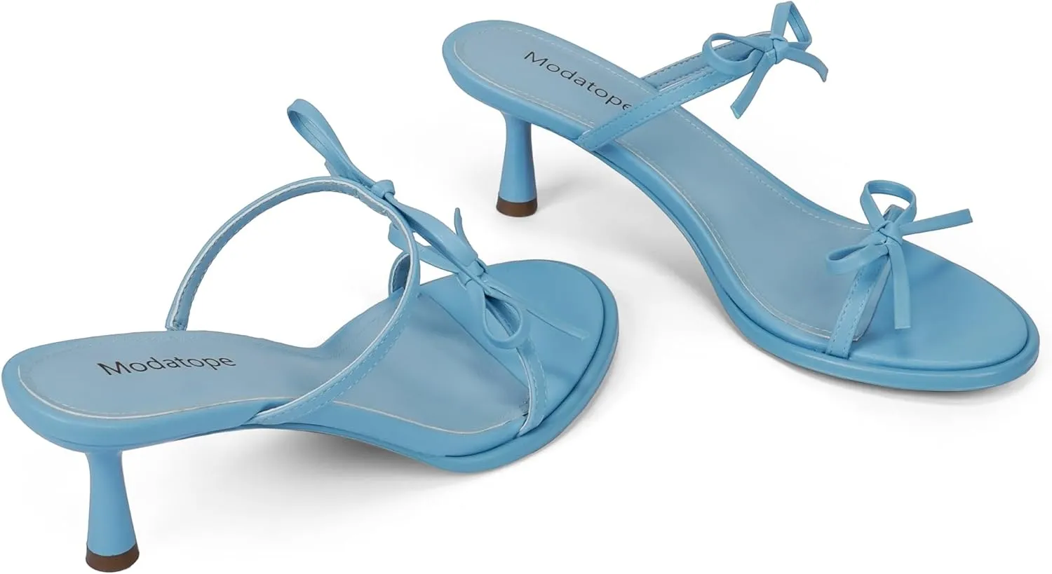 Modatope Two Strap Bow Tie Kitten Heel Sandals for Women Rounded Open Toe Heeled Sandals Women