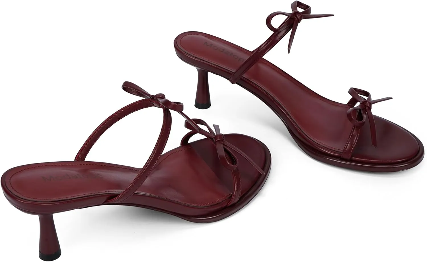 Modatope Two Strap Bow Tie Kitten Heel Sandals for Women Rounded Open Toe Heeled Sandals Women