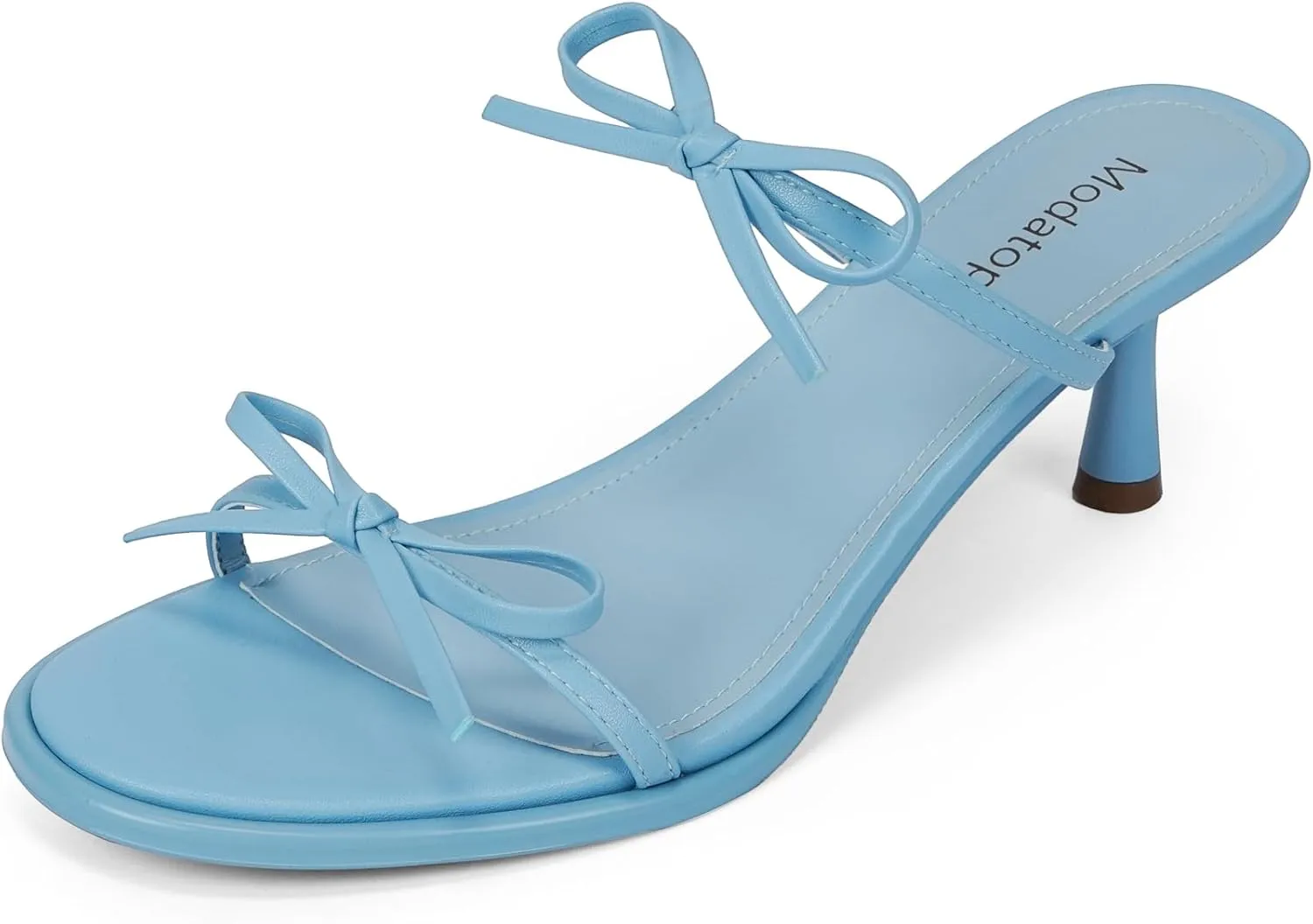 Modatope Two Strap Bow Tie Kitten Heel Sandals for Women Rounded Open Toe Heeled Sandals Women