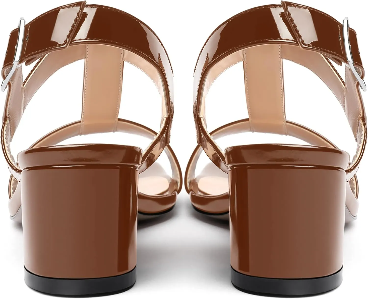 MODENCOCO Women's Buckle Dressy Patent Comfortable Dating Ankle Strap Open Toe Chunky Low Heel Heeled Sandals 2 Inch