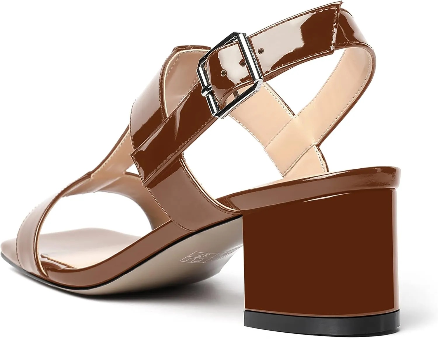 MODENCOCO Women's Buckle Dressy Patent Comfortable Dating Ankle Strap Open Toe Chunky Low Heel Heeled Sandals 2 Inch