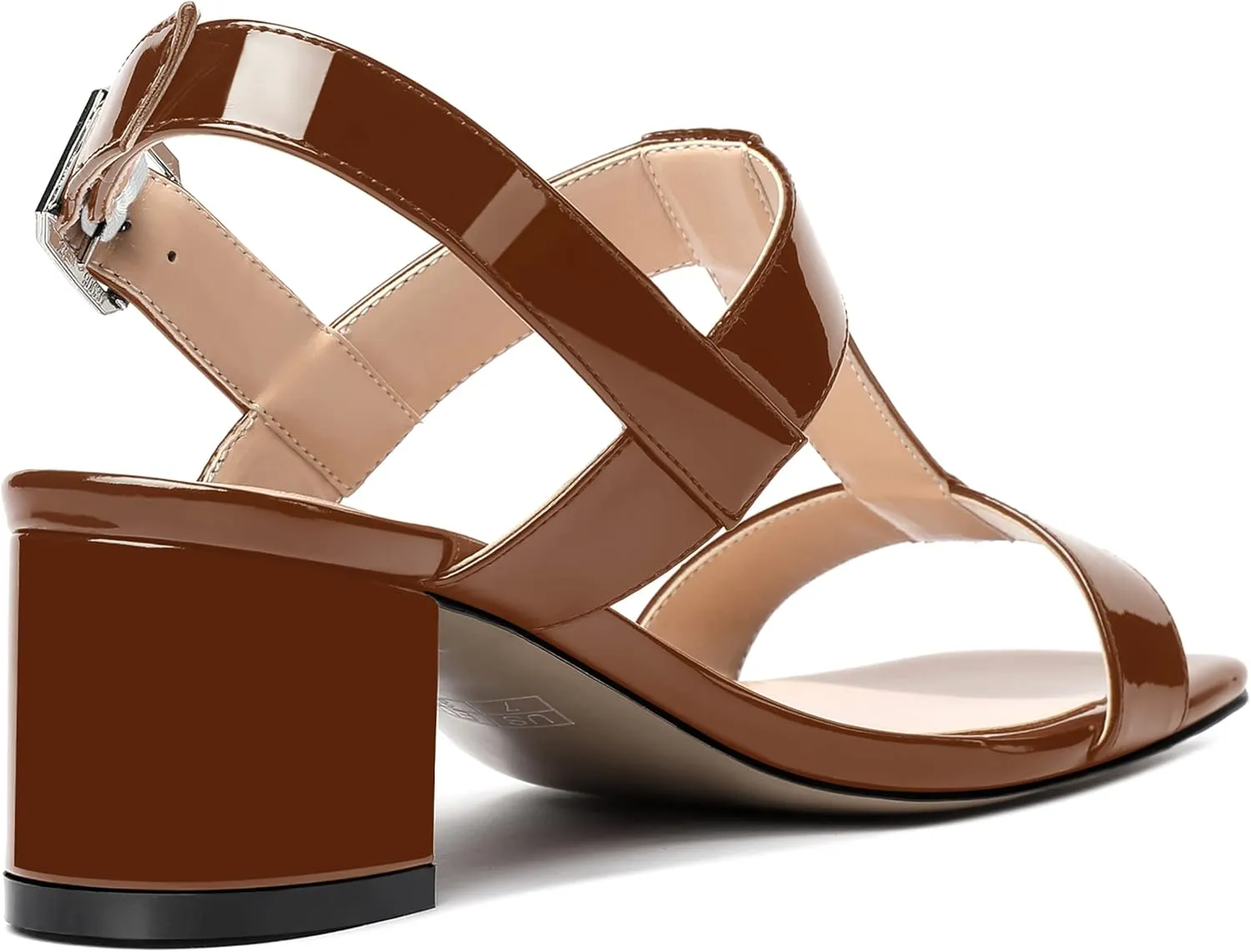 MODENCOCO Women's Buckle Dressy Patent Comfortable Dating Ankle Strap Open Toe Chunky Low Heel Heeled Sandals 2 Inch