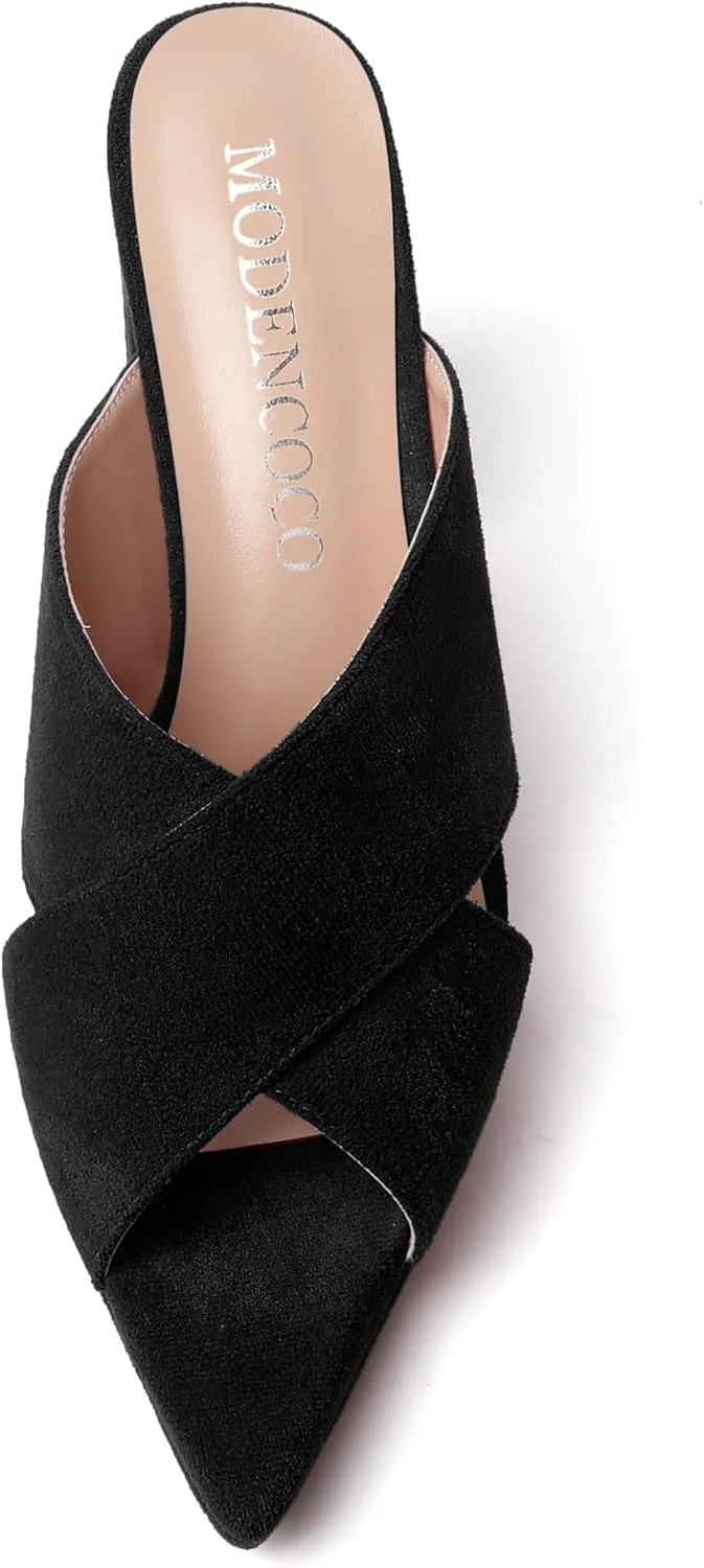 MODENCOCO Womens Sexy Evening Open Toe Slip On Platform Slide Suede Block High Heel Heeled Sandals 4 Inch
