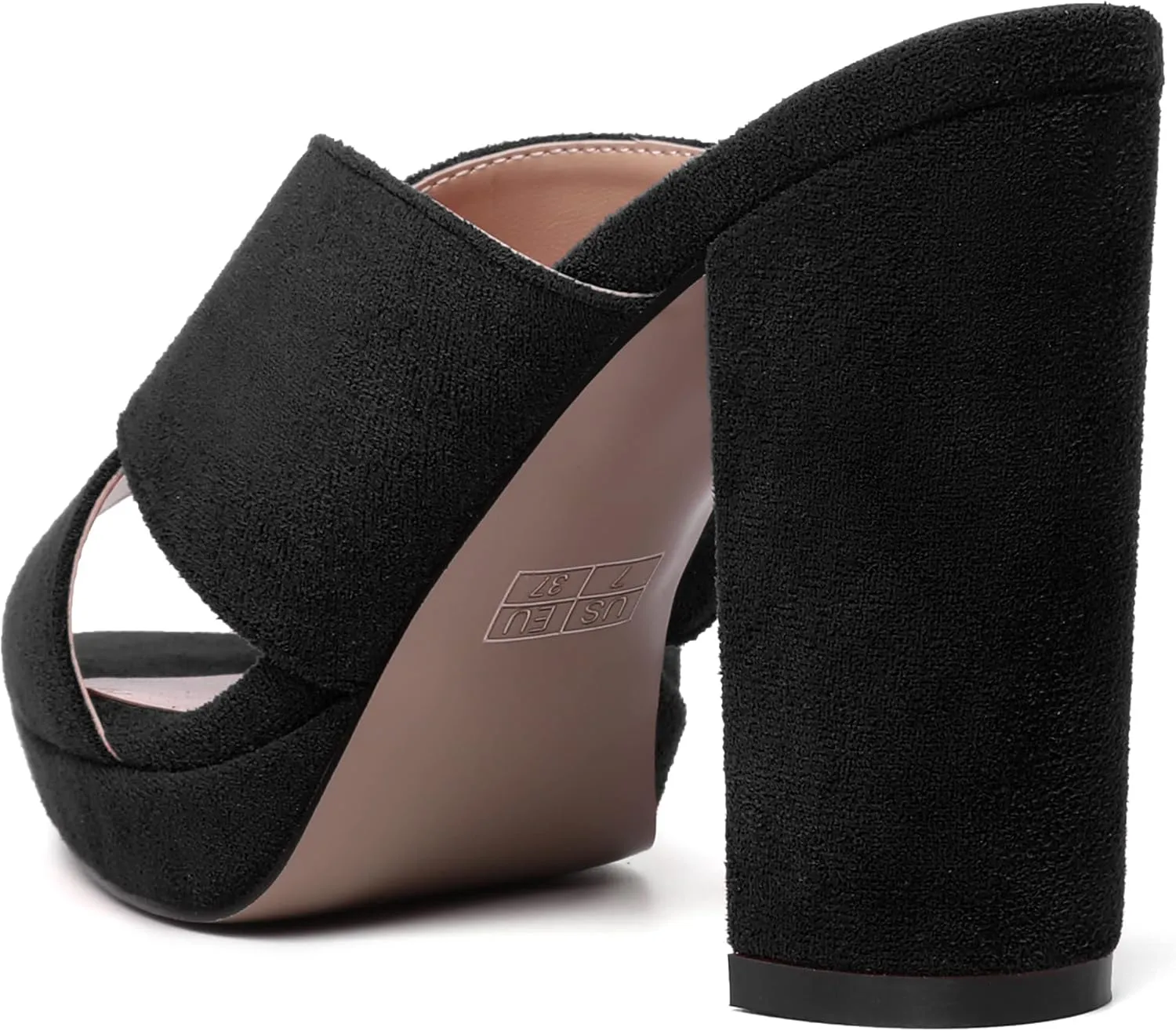 MODENCOCO Womens Sexy Evening Open Toe Slip On Platform Slide Suede Block High Heel Heeled Sandals 4 Inch