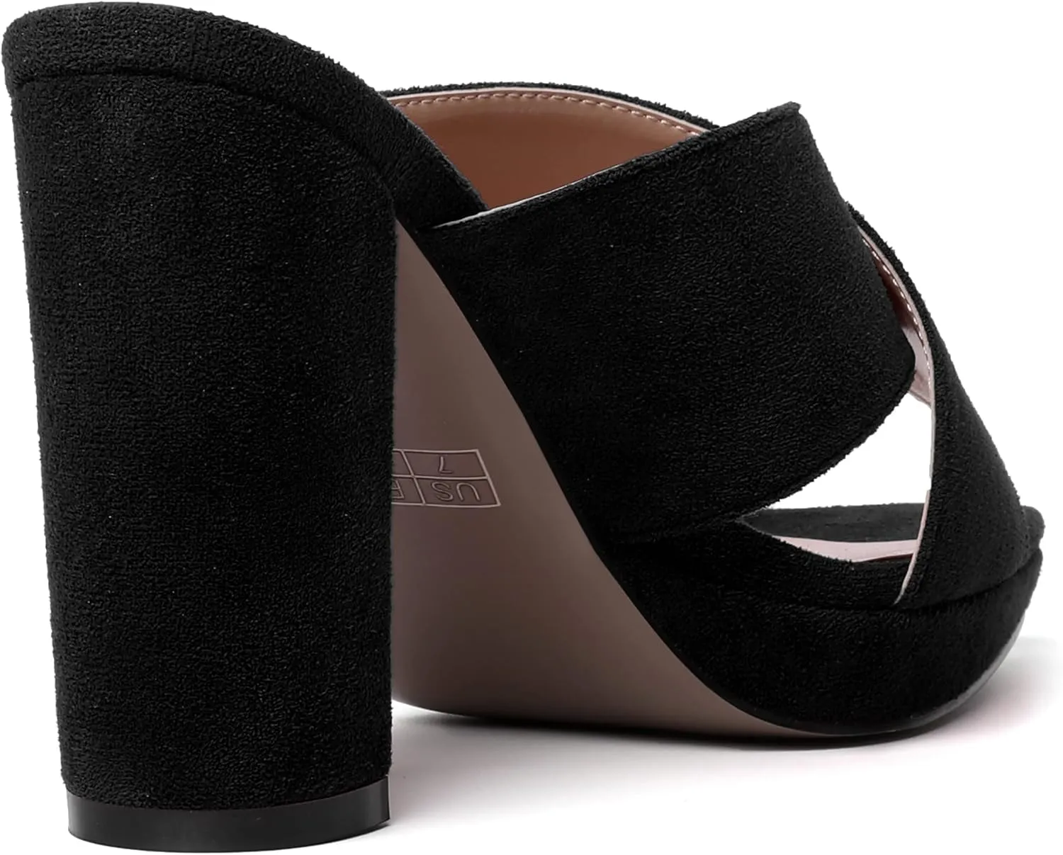 MODENCOCO Womens Sexy Evening Open Toe Slip On Platform Slide Suede Block High Heel Heeled Sandals 4 Inch