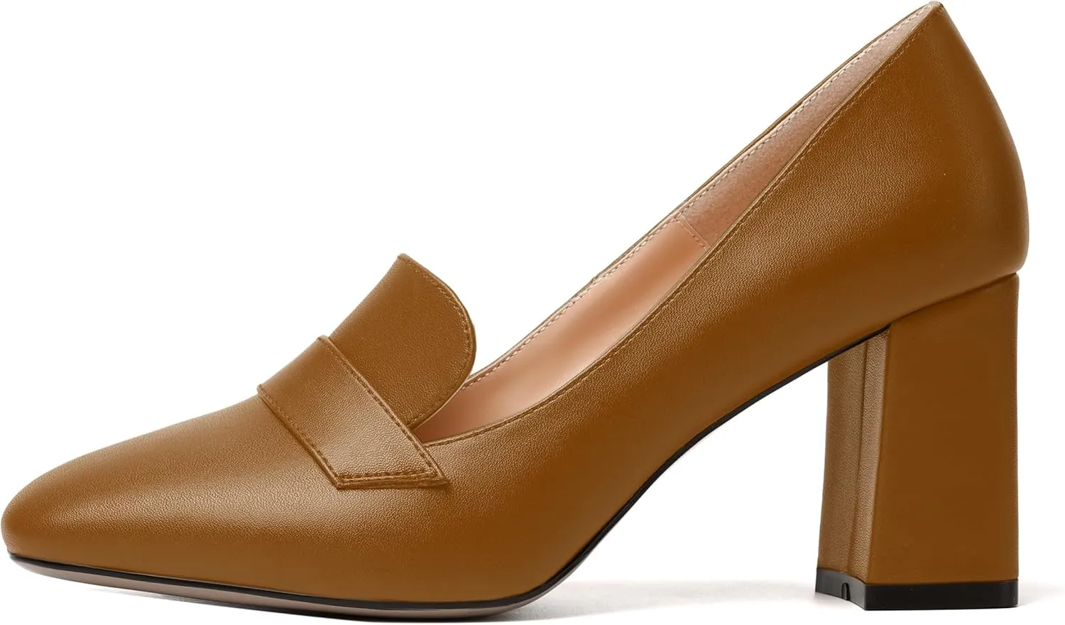 MODENCOCO Womens Sexy Formal Matte Slip On Square Toe Work Block High Heel Loafers Shoes 3.5 Inch