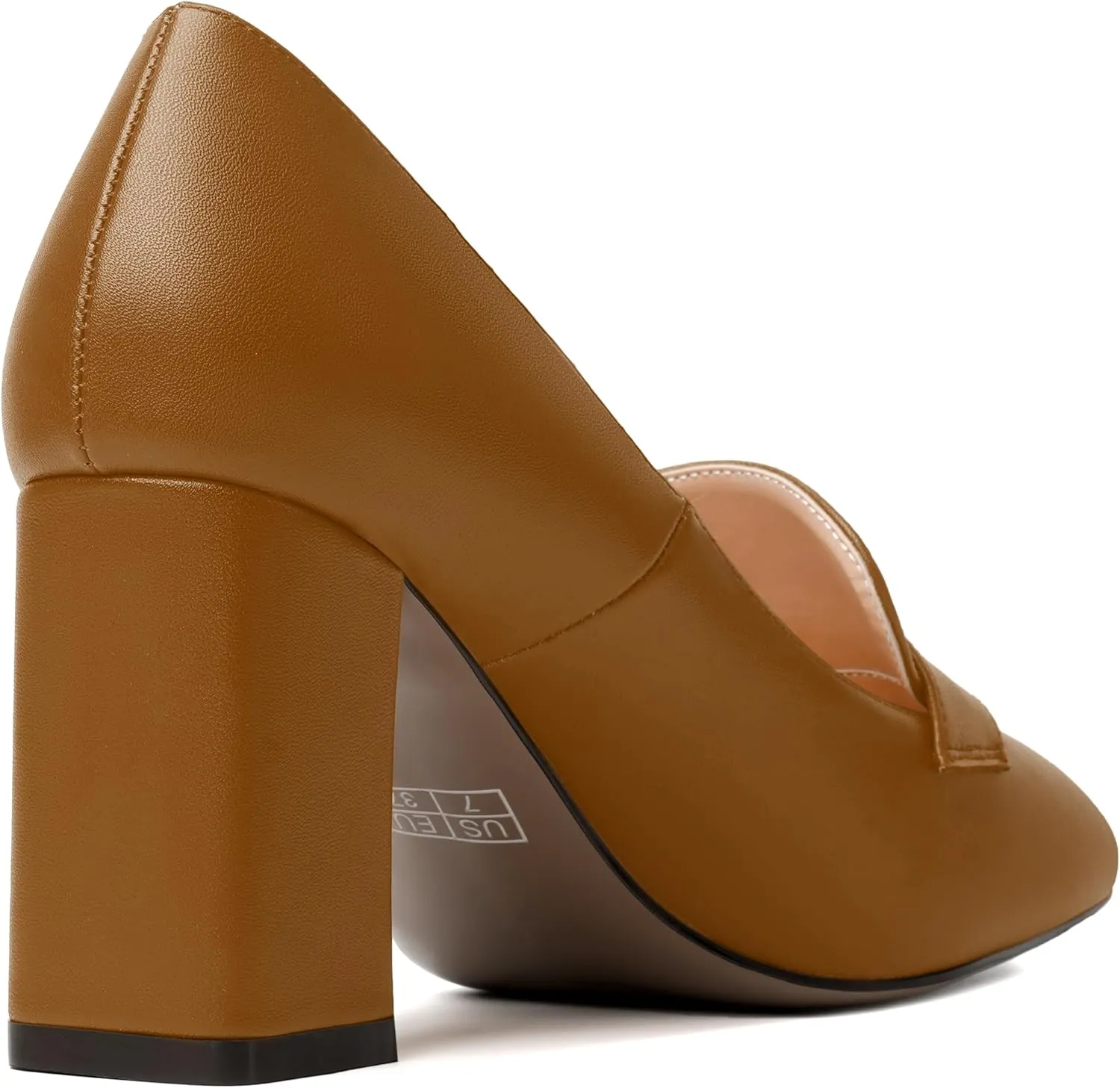 MODENCOCO Womens Sexy Formal Matte Slip On Square Toe Work Block High Heel Loafers Shoes 3.5 Inch